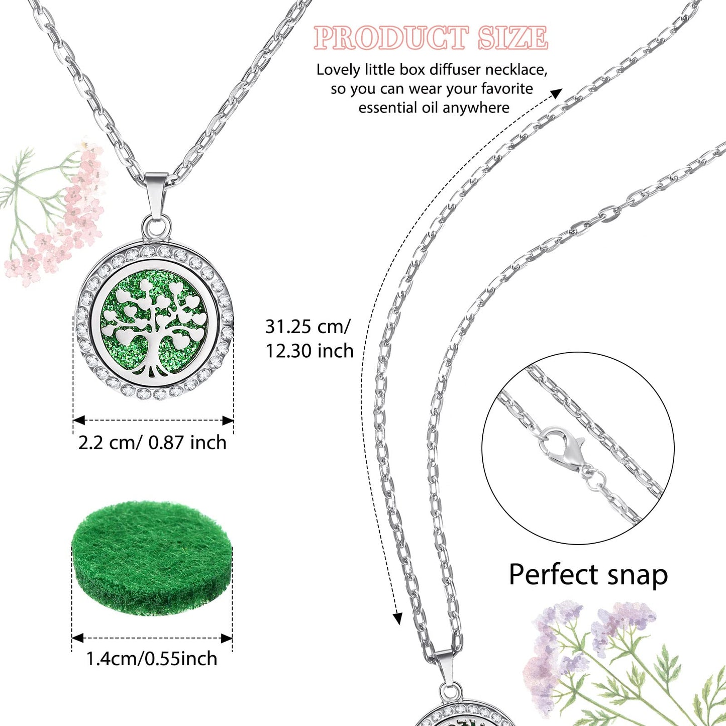 MTLEE 6 Pcs Essential Oil Diffuser Necklace Bracelet Set for Women Stainless Steel Locket Pendant Adjustable Bracelet with 40 Pcs Refill Pads Christmas Holiday Xmas Gift(Cute Style)