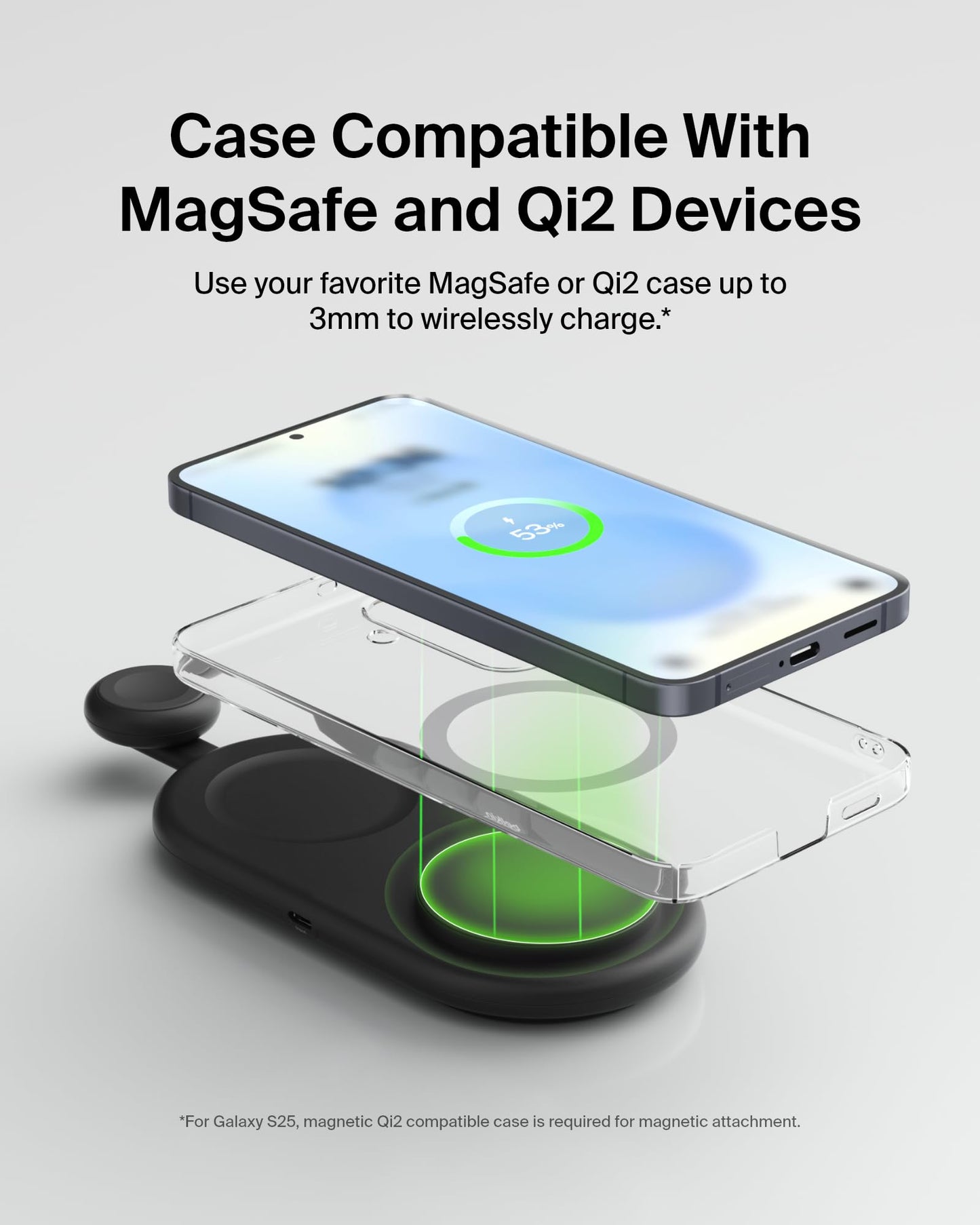 Belkin 2-in-1 Wireless Charging Pad w/ Qi2 15W + Additional USB-C Port - MagSafe-Compatible Charger, Charging Station for iPhone 16 & 15 Series, Samsung Galaxy S25 Series, AirPods, & More - Black