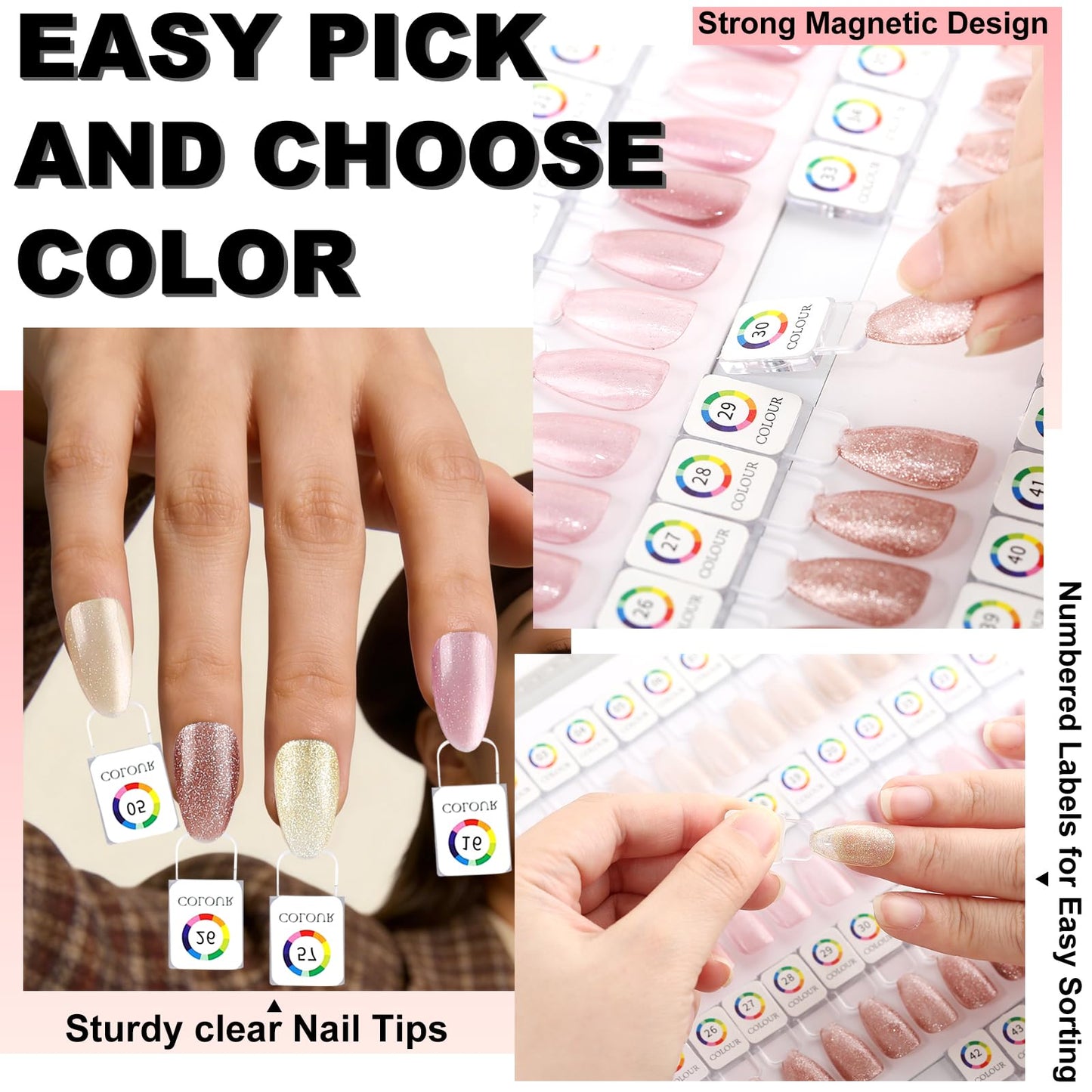 Vnjaoi Magnetic Nail Color Display Book Inside Page with 60 Acrylic Magnetic Nail Display Tips for Nail Art Design Pattern Practice (Cover Not Included)