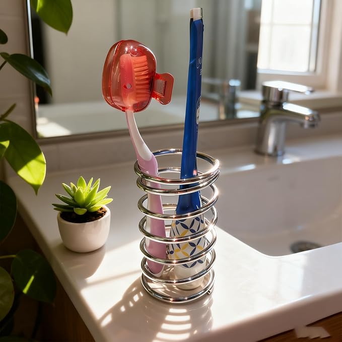 Stainless Steel Toothbrush Holder Spring Shape Pen Holder Makeup Brush Organizer Toothbrush Stand ﻿