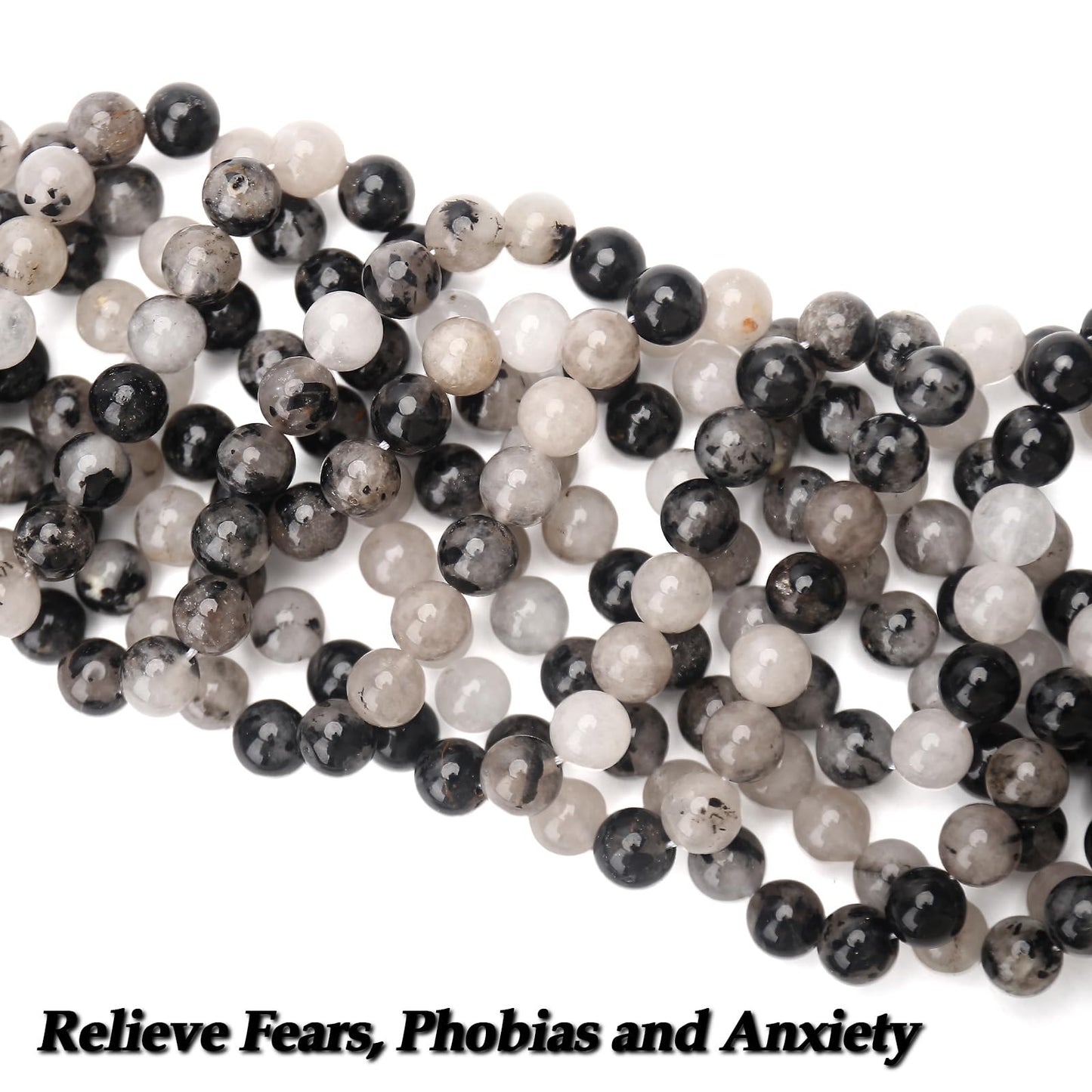 70PCS Natural 8MM Healing Gemstone, Black Rutilated Quartz Energy Stone Round Loose Beads, Semi-Precious Crystal Beads with Free Elastic String for Jewelry Making DIY