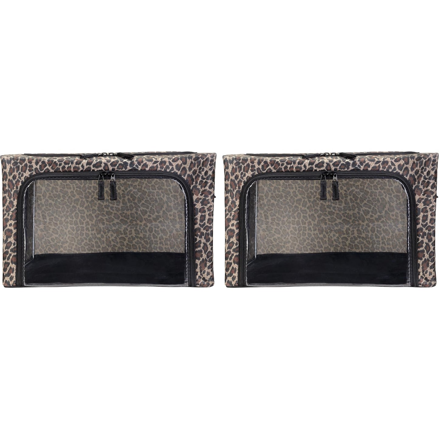 Periea 'Beau' Foldable Stackable Fabric Home Storage Boxes with Steel Frames - Set of 2 (Gold Leopard, Small)