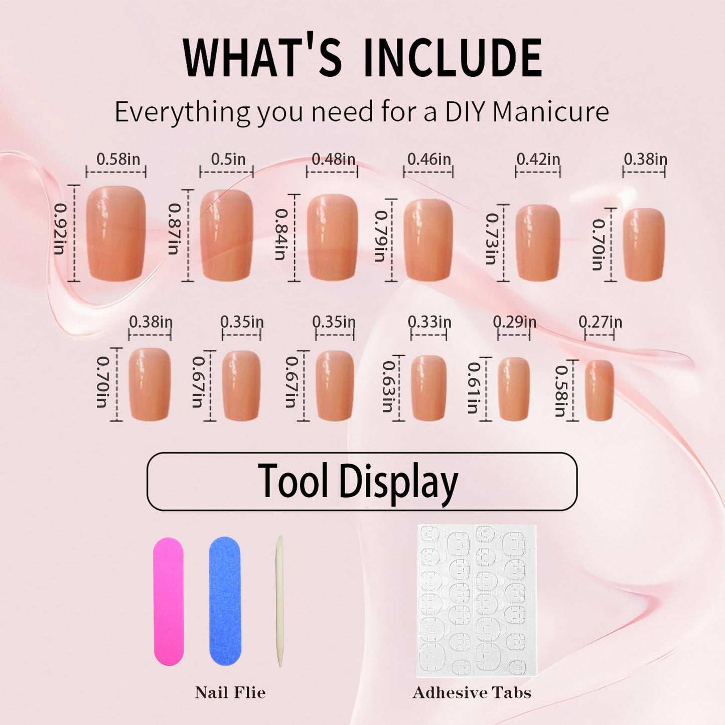 24Pcs Medium Square Press On Nails Gradient Pink Sparkle Fake Nails Acrylic Artificial False Nails Manicure Nail Art Supplies for Women Decoration