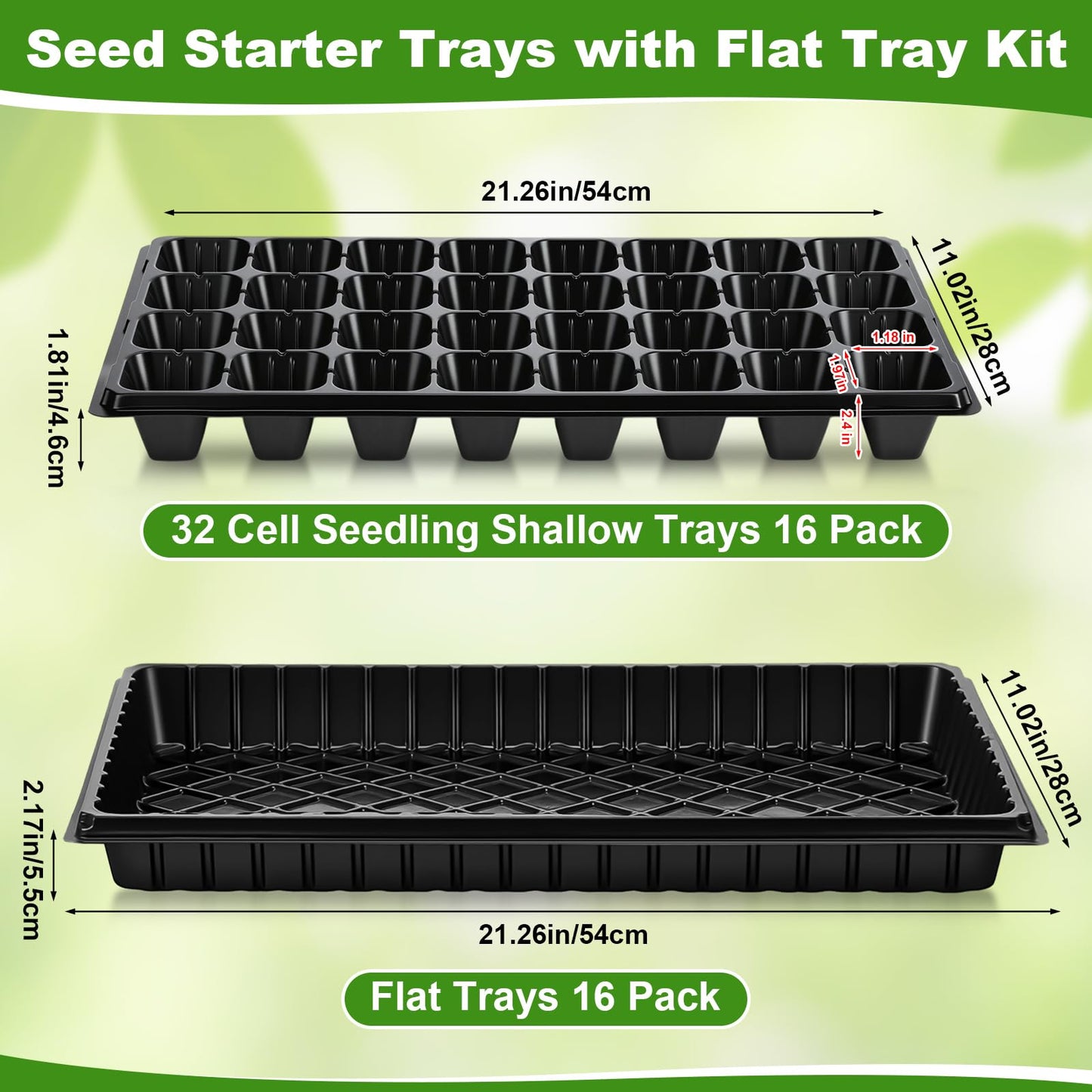 Vesici 32 Pack Seed Starter Trays, 32 Cell Seedling Trays with 1020 Flat Tray, Deep Plug Nursery Plant Pots for Germination, Water Collection, Indoor Outdoor Seed Starting & Transplanting