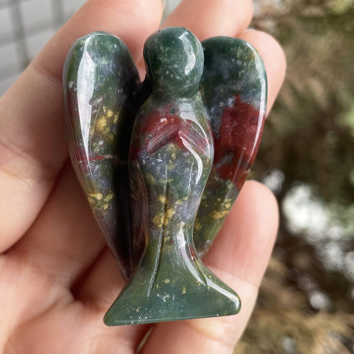 favoramulet 2 Inches Indian Agate Crystal Pray Guardian Angel Statue, Carved Healing Peace Angel with Wing Figurine Pocket Stone