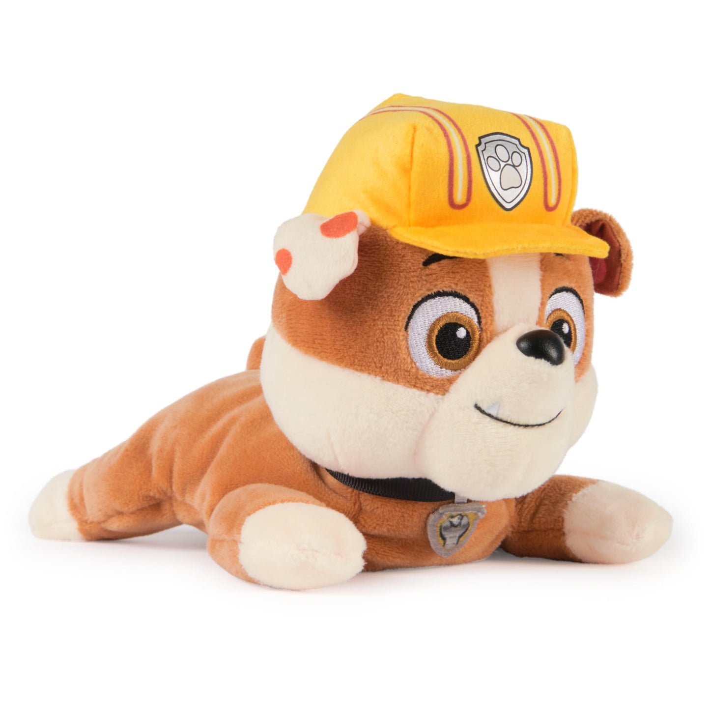 Paw Patrol GUND Rubble Plush, Official Lounging Rubble Plush Toy, Weighted Stuffed Animal, Sensory Toy for Ages 1 and Up, 8”