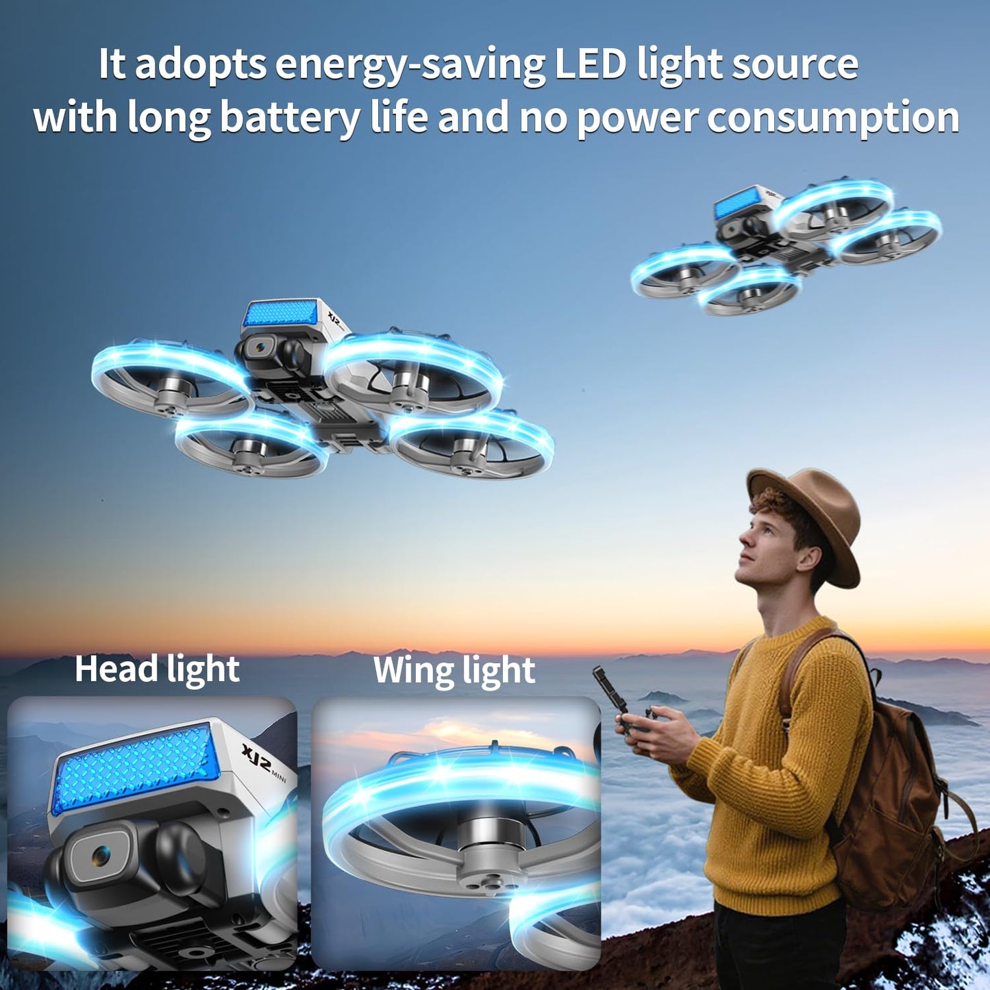 UAVRIAO Foldable RC mini Drone with 1K HD Camera Quadcopter, 2.4-inch Folding Remote, 2 Batteries & Carry Case - Safe Propeller Guard, 3D Flips, One-Key Takeoff/Landing, Ideal Gift for Beginners and Adults