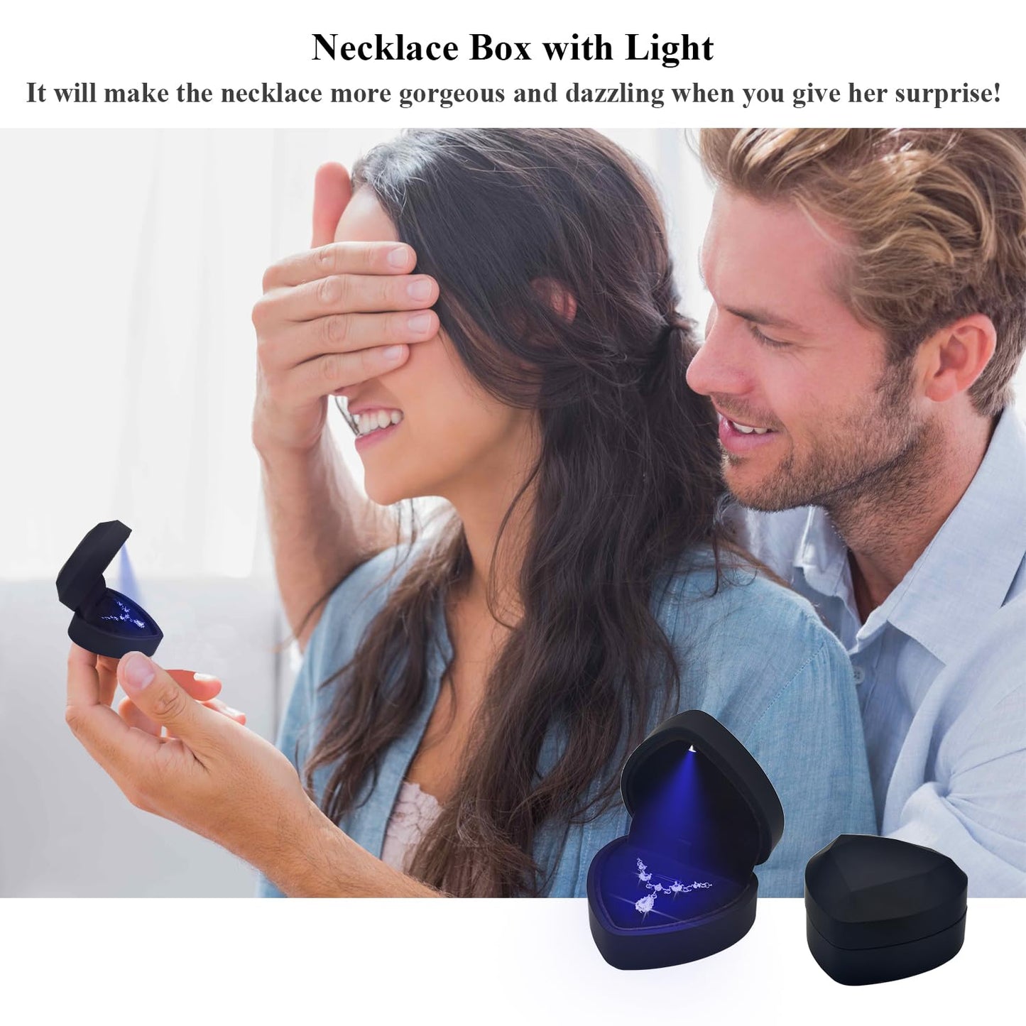 Eveynsh LED Heart Necklace Presentation Box with Automatic Light, Compact Necklace and Earring Display Case – Designed for Proposals, Romantic Gift Reveals, Weddings and Anniversary Moments, Black