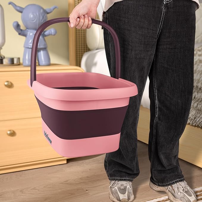 Udefineit Collapsible Foot Bath Basin with Handle, 15L/4 Gallons, Foldable Foot Bath Tub, Foot Soaking Basin with Massage Acupoint, Pedicure Foot Spa Tub for Home Dry Cracked Feet Treatment - Pink