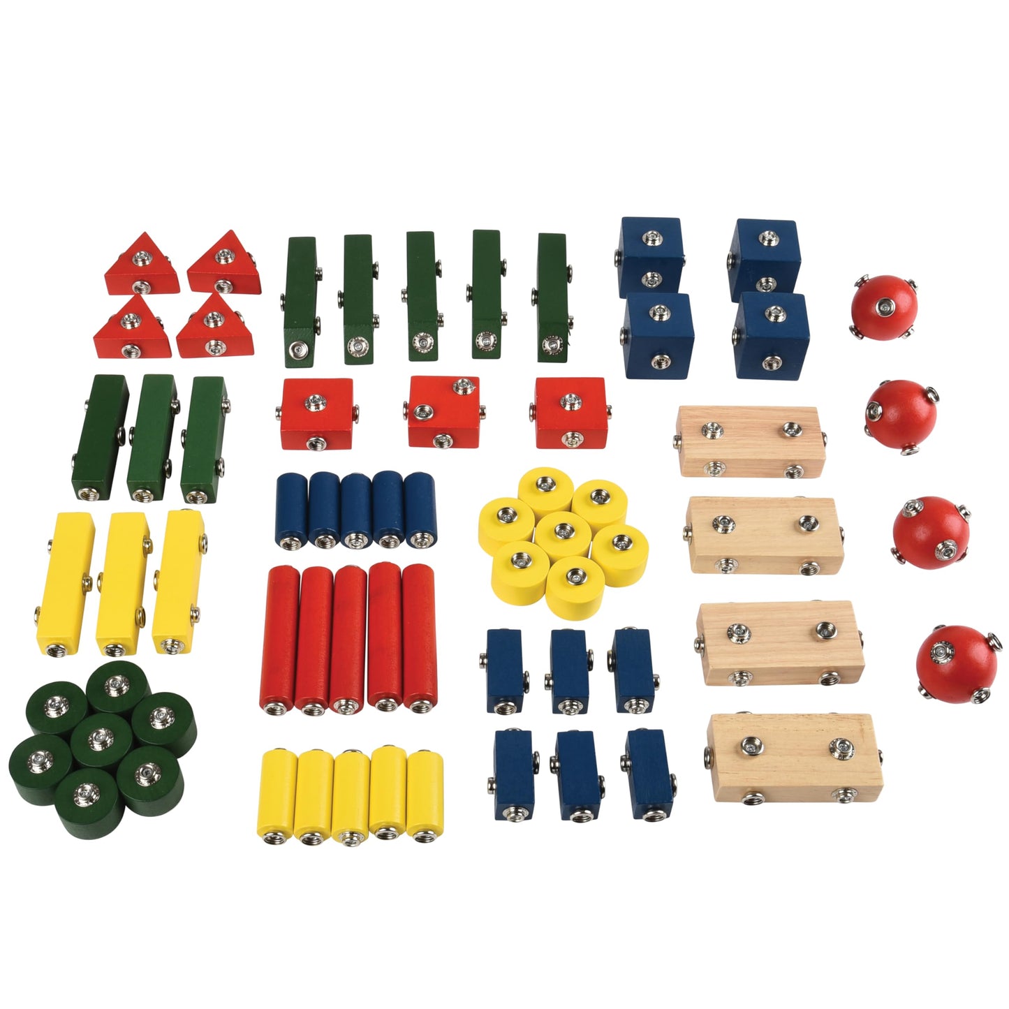 Constructive Playthings Children's Snap N Play Building Blocks for Toddlers 3-5 Years with Drawstring Bag for Block Storage, STEM Toys, Durable Hardwood Manipulatives, Multicolor, 65 pcs.