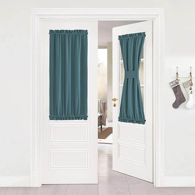 NICETOWN Blackout Sidelight Window Curtain - Room Darkening Thermal Insulated Small Half Door Window Treatment Curtain Panel for Front Door/Kitchen, 25W by 40L inches, Sea Teal, 1 Panel