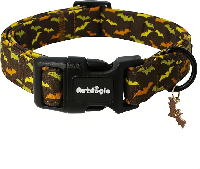 Astdogio Fall Dog Collar, Halloween Dog Collars for Extra Small Dogs, Cotton Puppy Collar with Bat Pattern, Pet Collar for Small Medium Large Dogs, Girl Boy Dogs Collar with Quick Release Buckle-XS