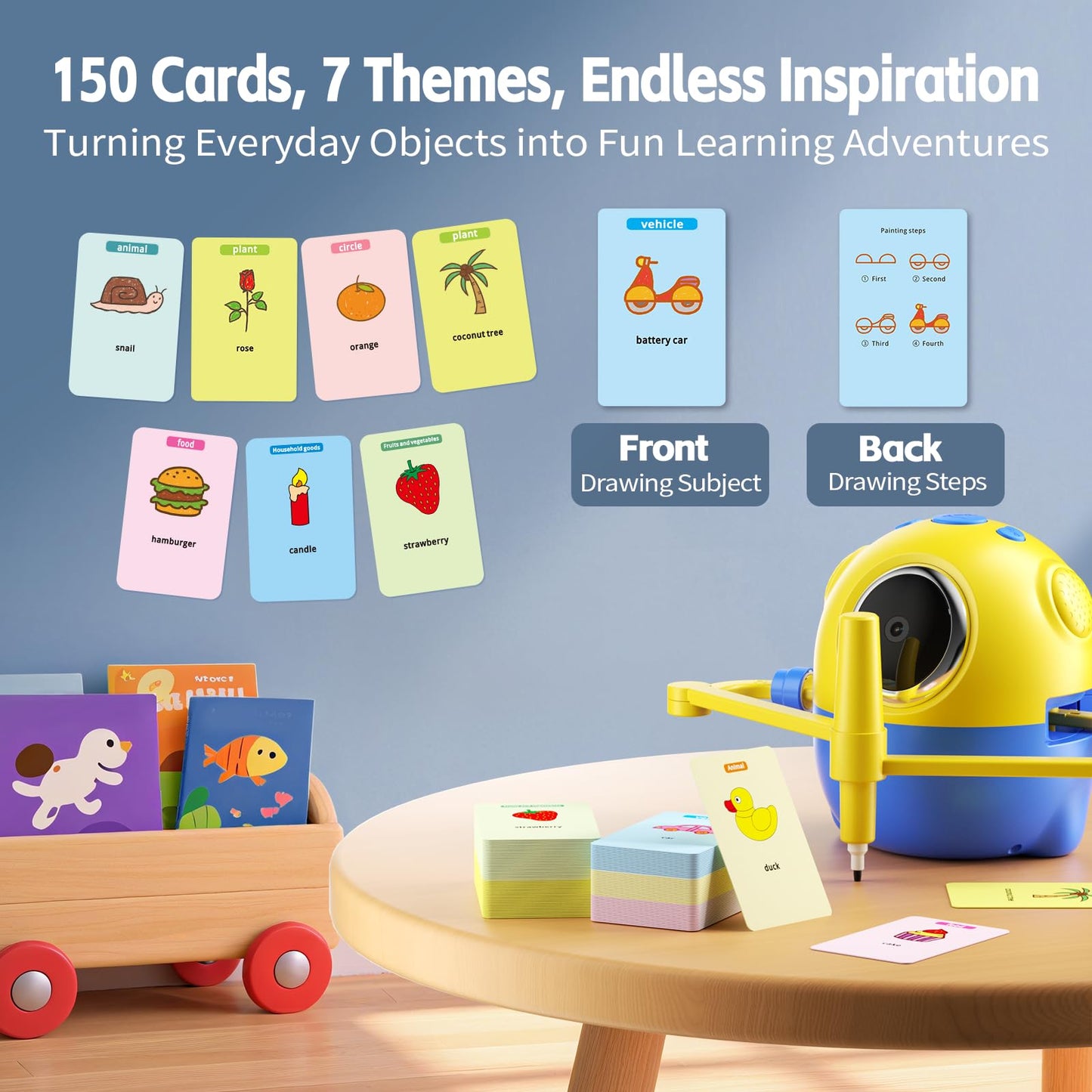Drawing Robot for Kids with Camera Recognition, Interactive Educational Drawing Machine with 150 Cards, Montessori Painting Learning Toys for Ages 3+, Birthday for Boys Girls (Yellow)
