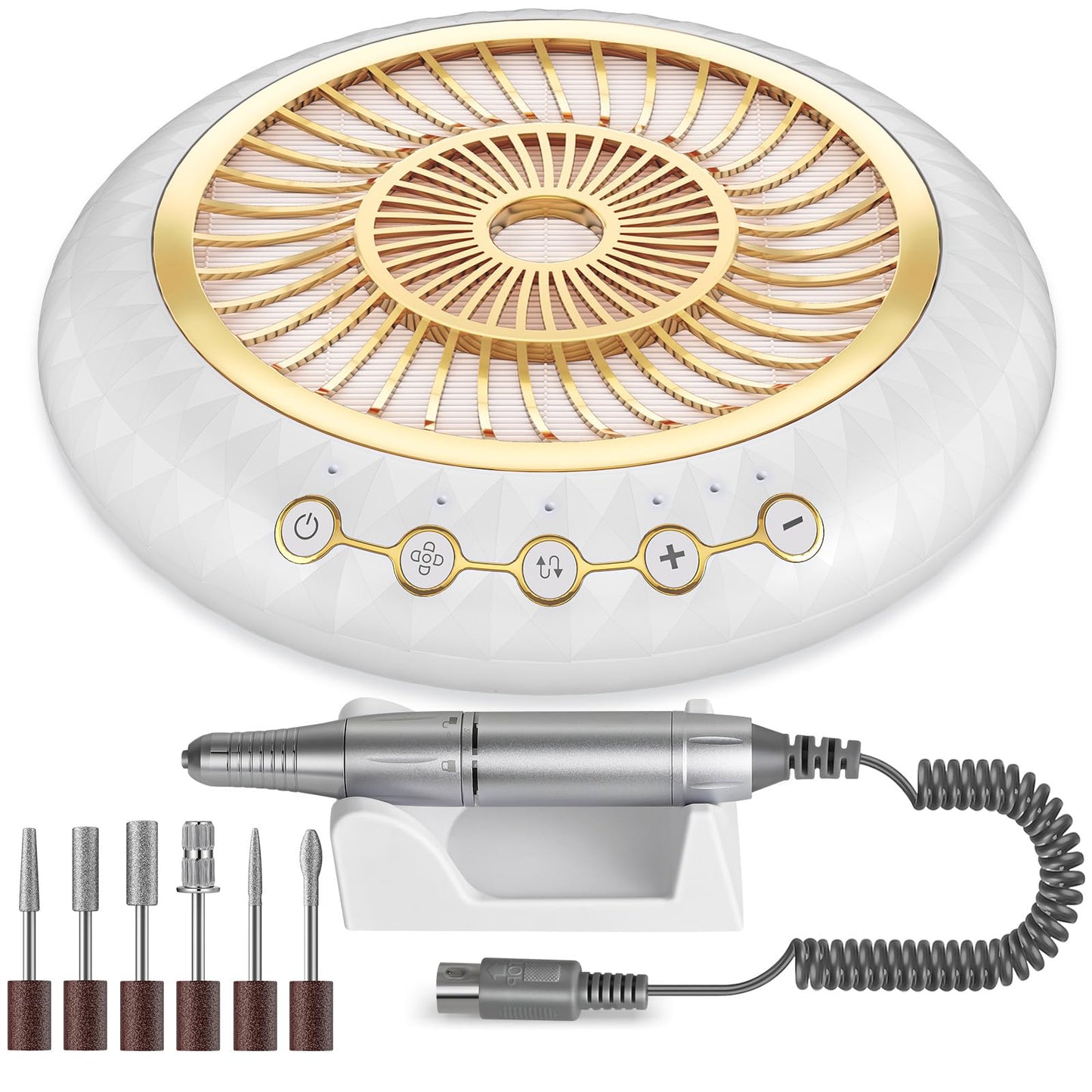 YLYYCC 2 in 1 Nail Dust Collector Quiet, 5000RPM Vacuum Fan Extractor with Reusable Filter & 30000RPM Electric Nail Drill File Professional with 6 Bits - Home/Salon Use, Pros Tech & Beginners