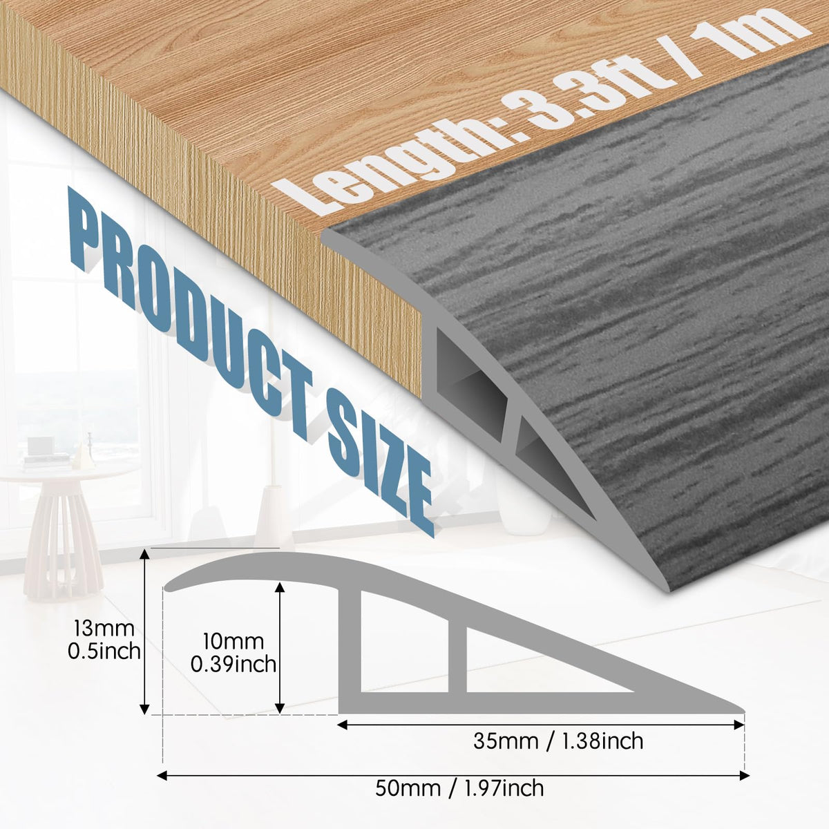 Floor Transition Strip Door Threshold 39" Floor Transition Reducer Trim on The Edges Threshold Strip Self Adhesive Suitable for Doorways