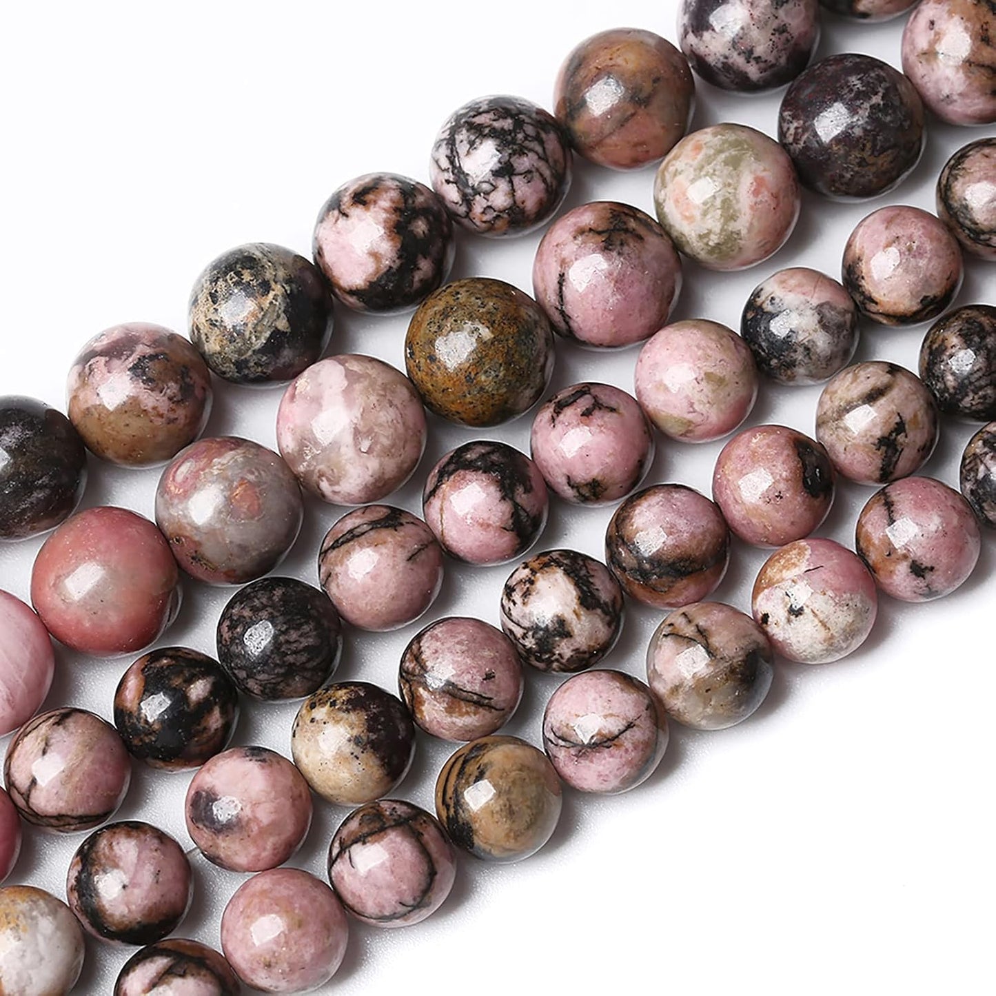 90PCS 8mm Natural Black Lace Rhodonite Beads Healing Power Stones Round Loose Gemstone Beads for Jewelry Making DIY Bracelet Necklace 32" 2 Strands