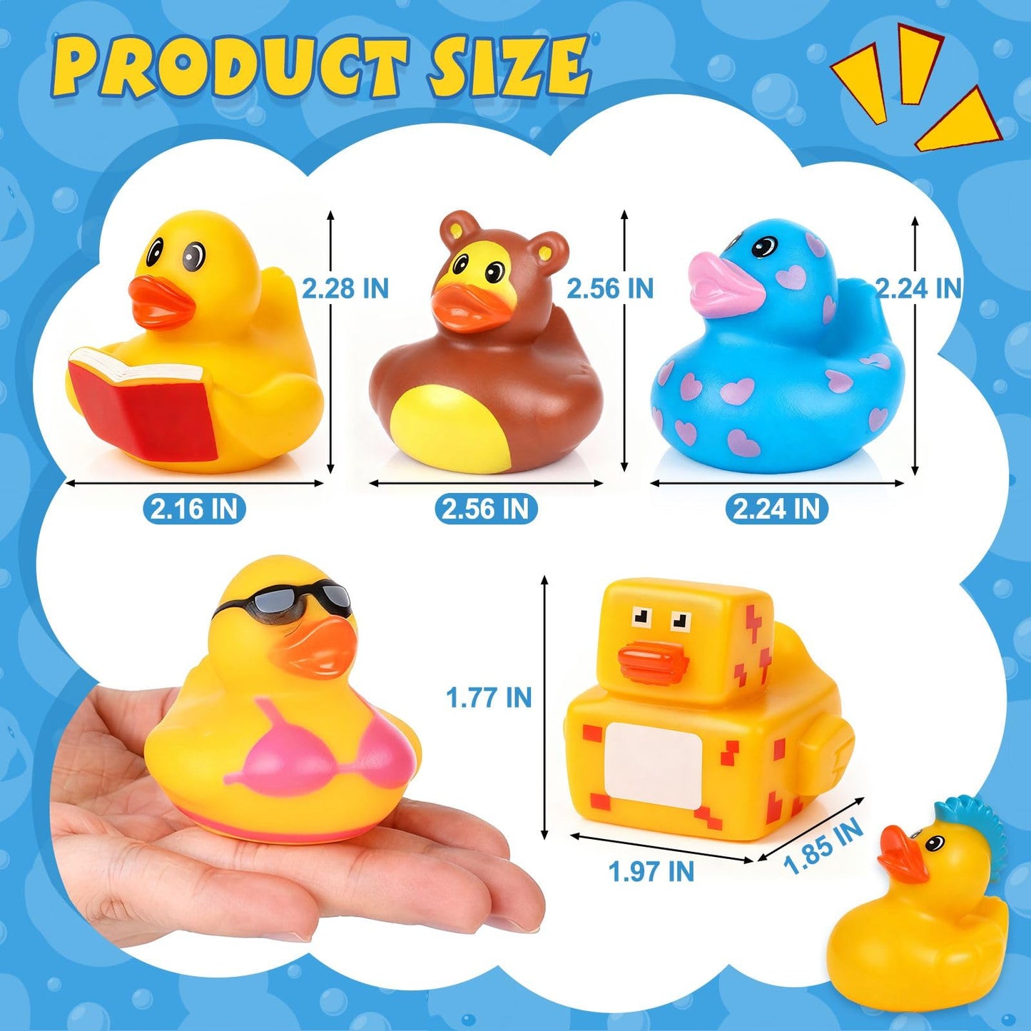 VISRIE 120 Pack Rubber Ducks in Bulk , Assorted Ducks for Jeeps, Bulk Ducks for Bath Toy Summer Pool Toys Birthday Gifts Party Favors