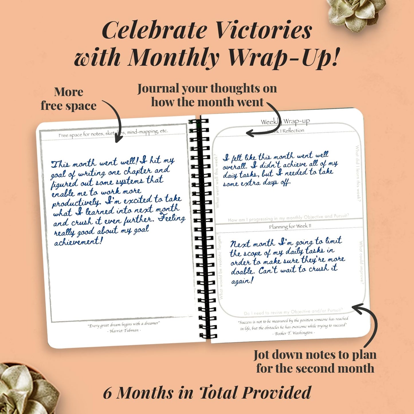 Pursuit Goal Journal - 6 Month Undated Productivity Planner for Goal Setting - Daily Planner, Weekly Planner, Monthly Planner, Notebook, 6x8.5inch (Purple)