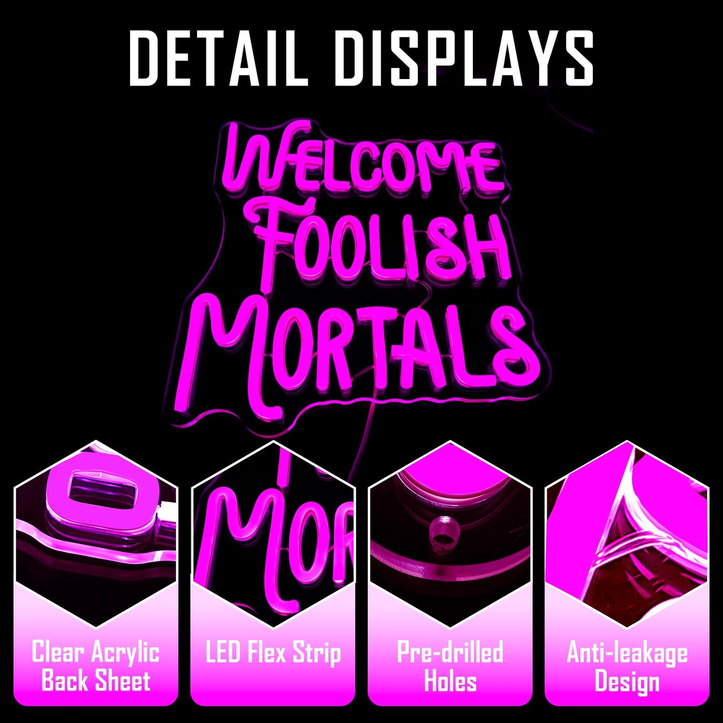 Ajoyferris Halloween Welcome Foolish Mortals Neon Sign Dimmable Gothic Haunted Mansion Led Neon Signs for Wall Decor Spooky Neon Lights for Haunted House Halloween Party Decor