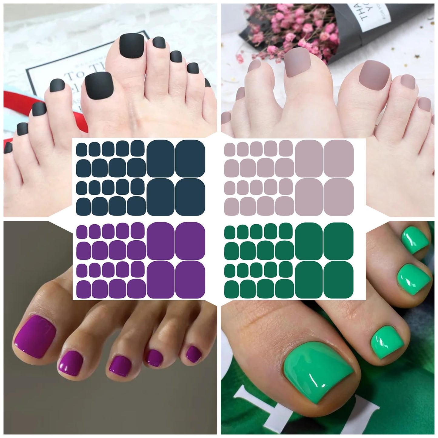SILPECWEE 40 Sheets Toe Nail Stickers Full Nail Wraps for Women Solid Color Toenail Polish Strips Stick on Nail Polish Stickers Self Adhesive Manicure Stickers for Toes with 1pc Nail File
