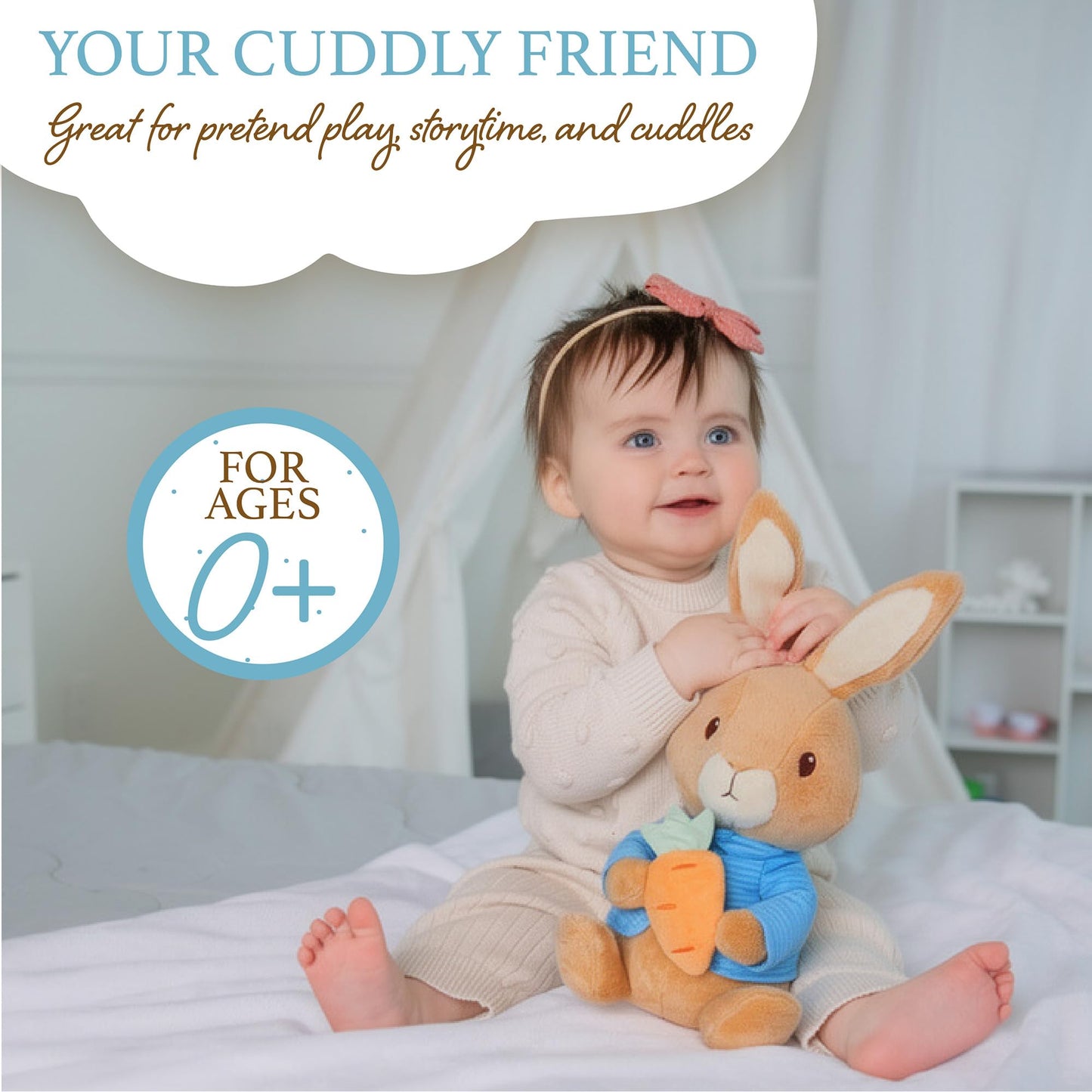 Beatrix Potter Peter Rabbit Plush with Carrot, 13 Inch Soft Stuffed Animal, Classic Peter Rabbit Toy for Babies, Toddlers, and Collectors