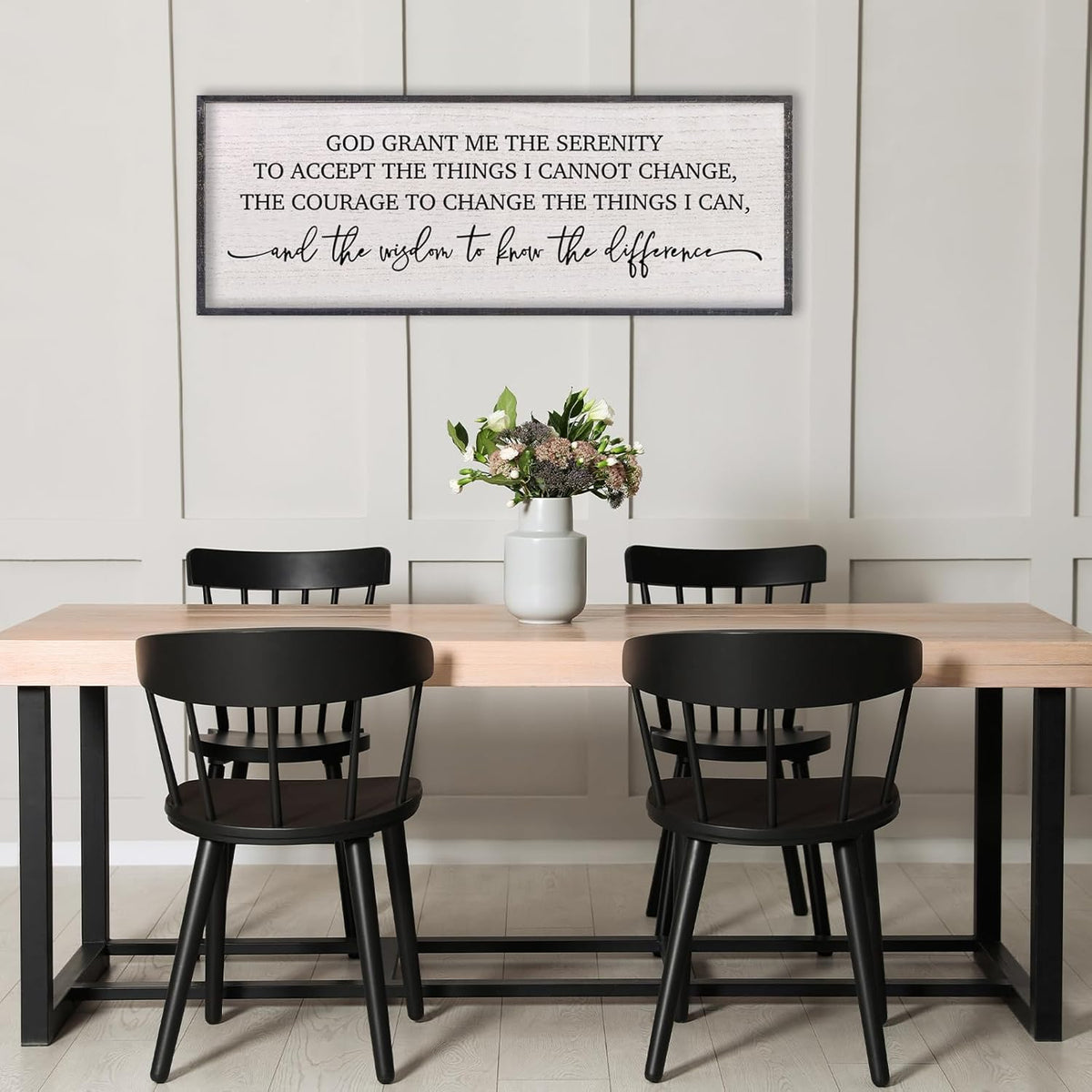 LuZhiQiang Serenity Prayer Bible Verse Sign Wall Decor God Grant Me Christian Inspiraional Quotes 40"×15" Wall Art for Living Room Bedroom (Black)