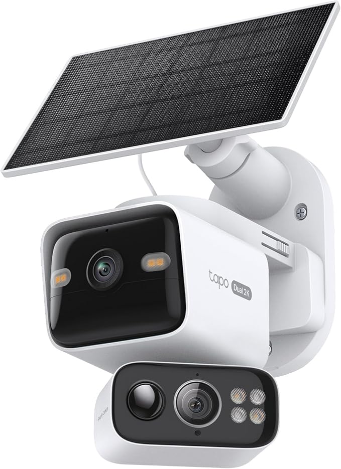 Tapo 2K Dual Lens Pan/Tilt Security Battery Camera Wireless w/Solar Panel, 165° Wide-Angle + 6mm Telephoto, Free Person/Vehicle Detection, 360° Pan, SD/Cloud Storage, Works w/Alexa & Google, C645D KIT