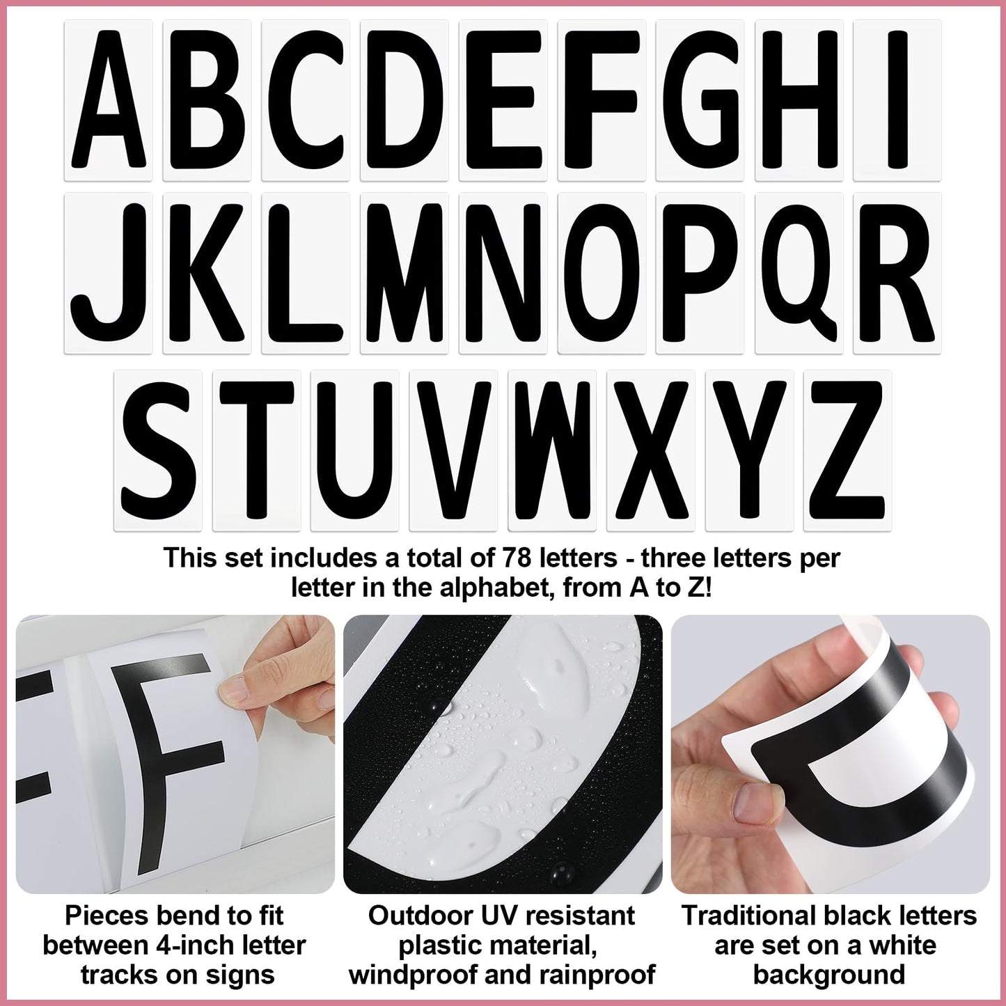 Resurhang 156 Pcs Replacement Letters for White Message Board Sidewalk Signs Outdoor Plastic Changeable Letters for Yard Signs with 4 Inch Tracks, from A to Z Black on White Background