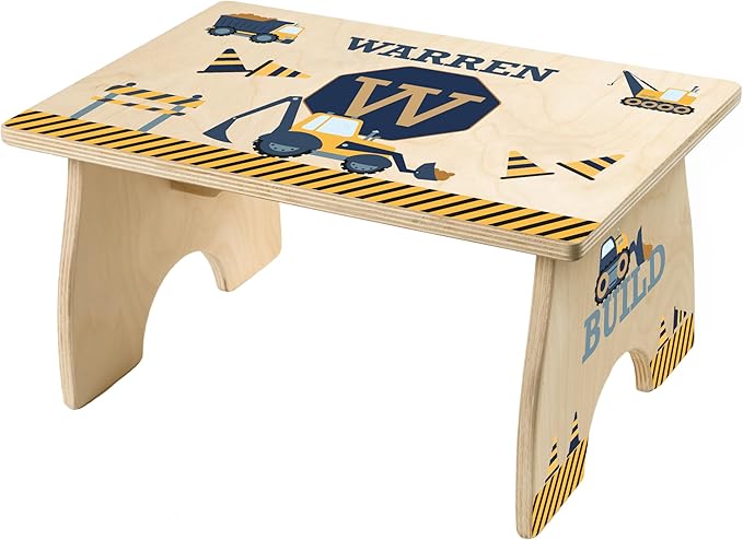 Step Stool for Toddlers- Personalized Wood Kids Step Stool with Name for Kitchen Sink, Bathroom, Potty Training, Toilet, Kitchen Sink- Sturdy and Safe- Made in USA by BloomOwl (Construction- Navy)