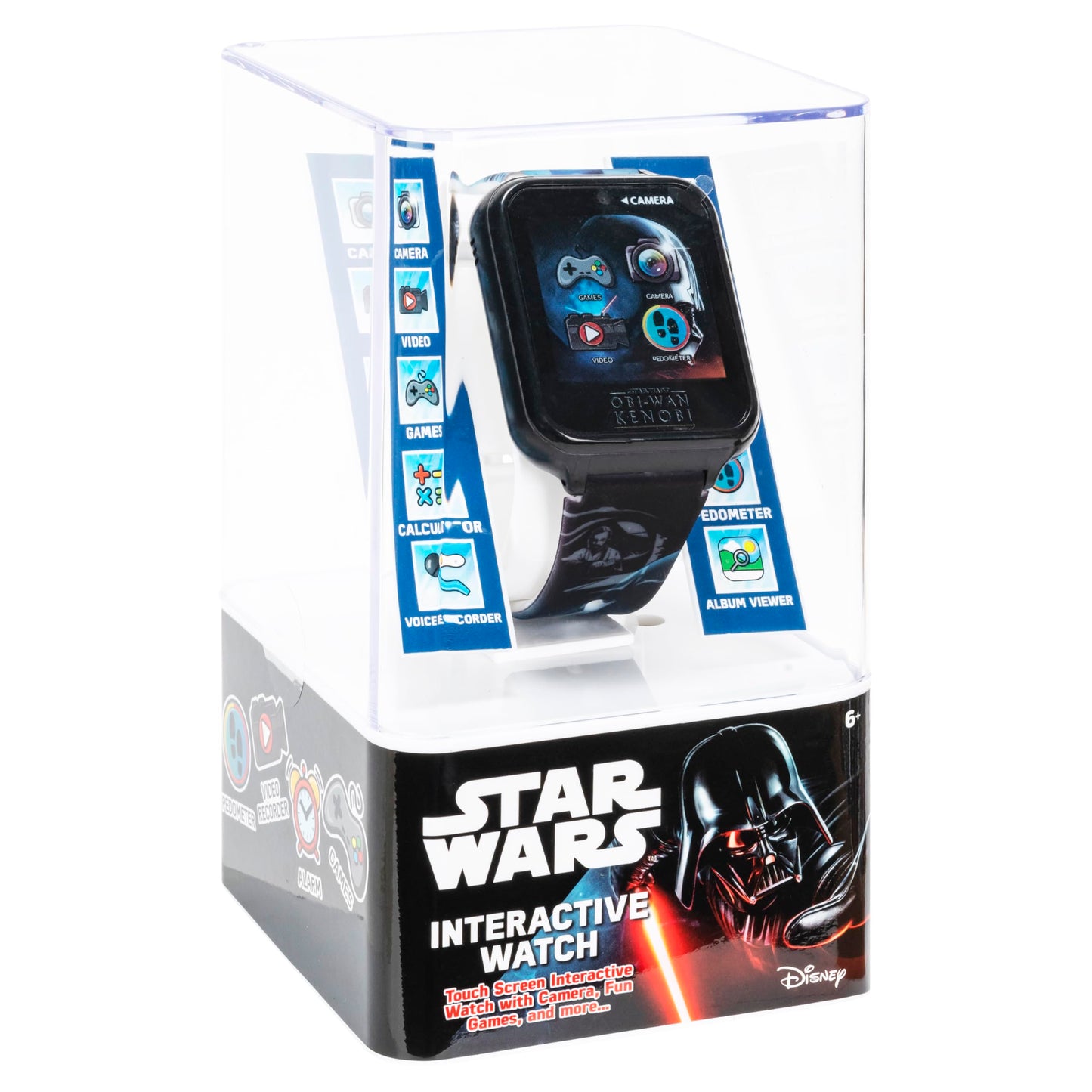 Star Wars Kids Smartwatch with OBI-Wan Kenobi Design, 10 Clock Faces, Selfie Camera, Voice and Video Recorder, Step Counter, Calculator, Alarm, Fun Games, and 3 Wallpapers – Fits Wrists 5.5"-8.0"