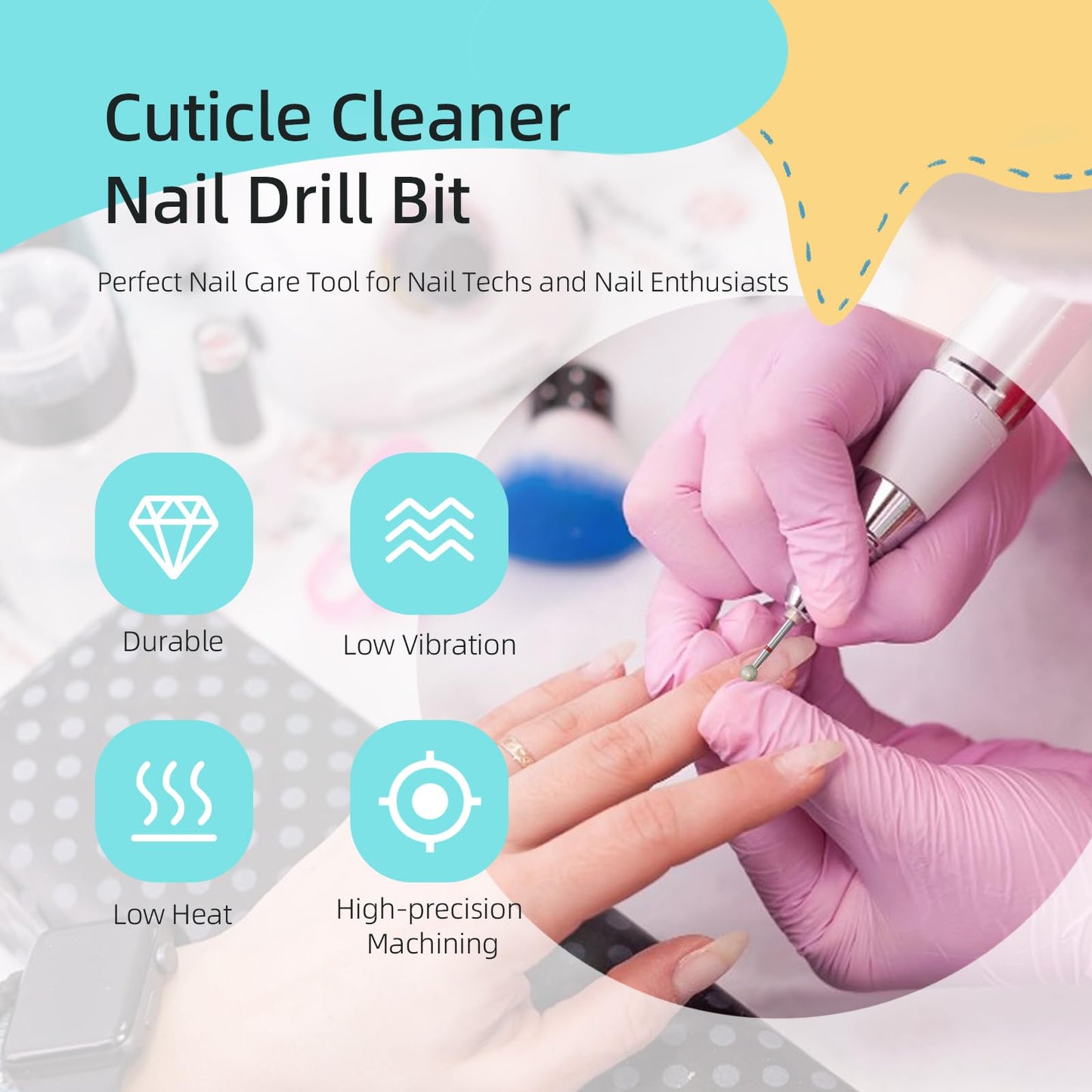 HYTOOS 5mm Ball Cuticle Clean Nail Drill Bits 5Pcs/Set Russian Diamond Nail Bit Professional Safety Under Nail Cleaner Burr for Cuticle Dead Skin, Electric Nails Drill Accessories, Fine