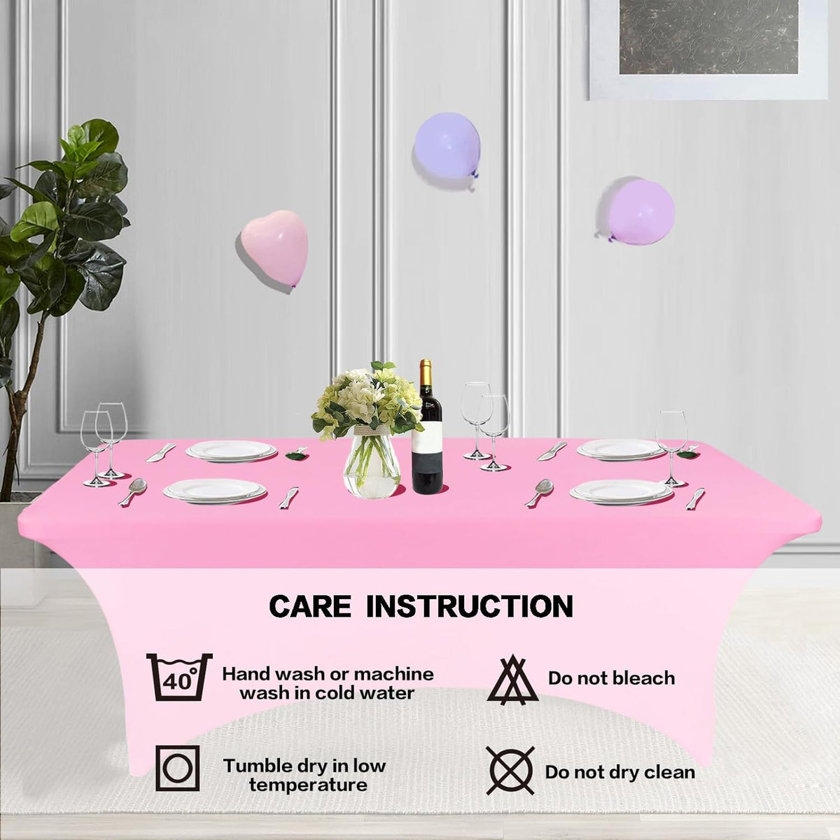 IVAPUPU 4FT Table Cloth for Rectangular Fitted Events Stretch Pink Table Covers Washable Cover Spandex Tablecloth Protector for Party, Wedding, Cocktail, Banquet, Festival