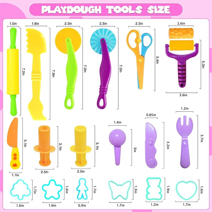 Playdough Tools Set, 18 Pcs Play Dough Sets for Kids Ages 4-8, Creative Play Dough Accessories with Clay Cutters, Roller, Molds, Safety Scissors, Educational Toys for Boys Girls