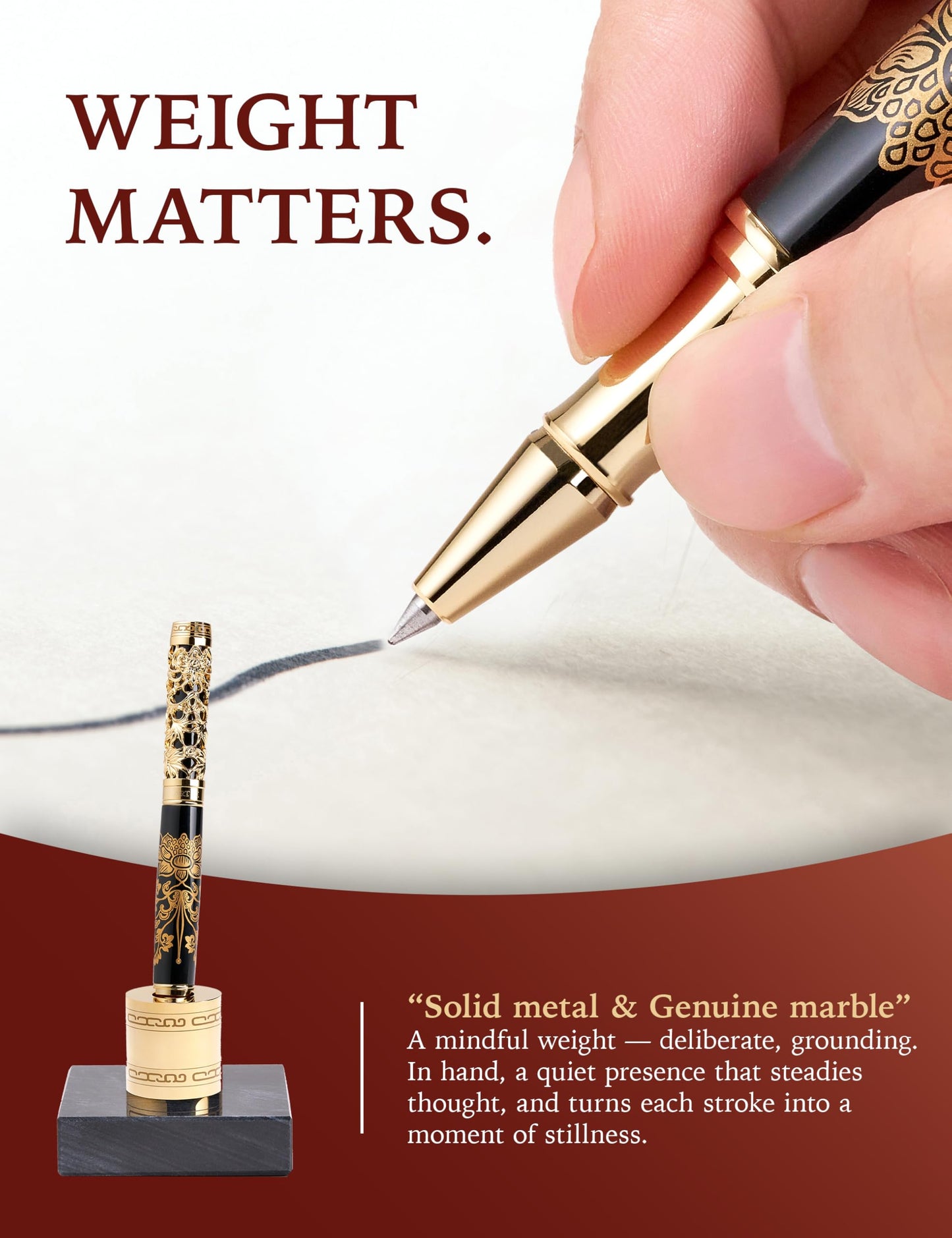 ARTEX Executive Rollerball Pen Sets With Stand - Museum Art Collections - Crafting Timeless Beauty - Luxury Pen Gift & Office Desk Decor, German SCHMIDT refill, Solid Metal & Marble Texture
