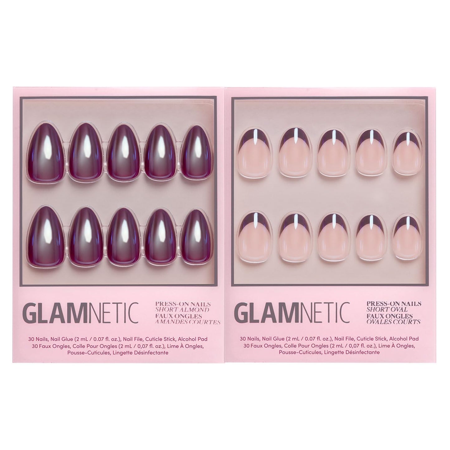 Glamnetic Press-On Nails Bundle - Cherry Glaze | 2 Short Almond & Oval Fake Nails with Deep Cherry & Purple Tones | Glossy & Glazed Finishes | Durable, Salon-Quality Nail Kits