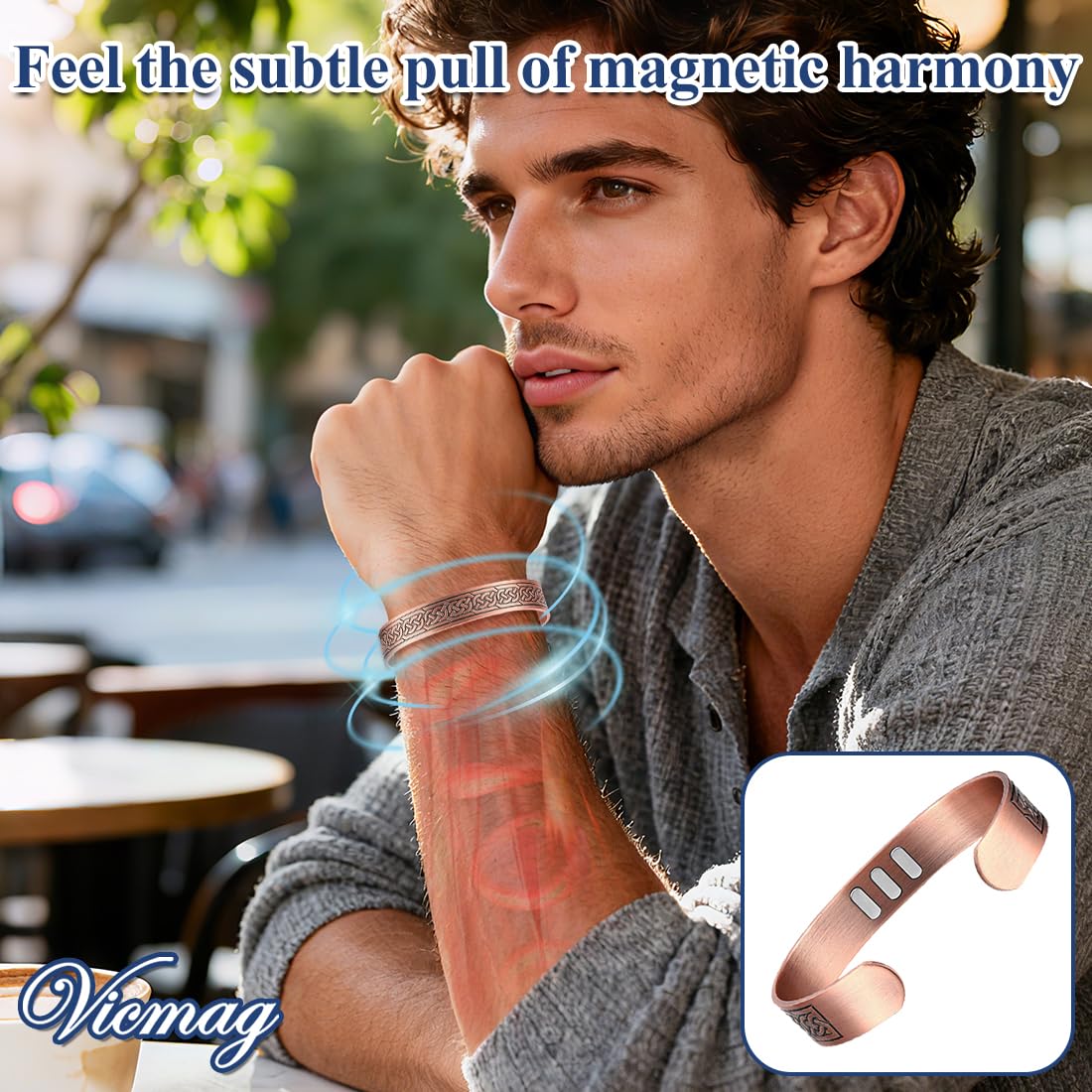 Vicmag Copper Bracelet for Men 9X Strength Magnetic Bracelet Men 99% Pure Copper with 5000 Gauss Magnets, Present Box Adjustable(Ax Knot)