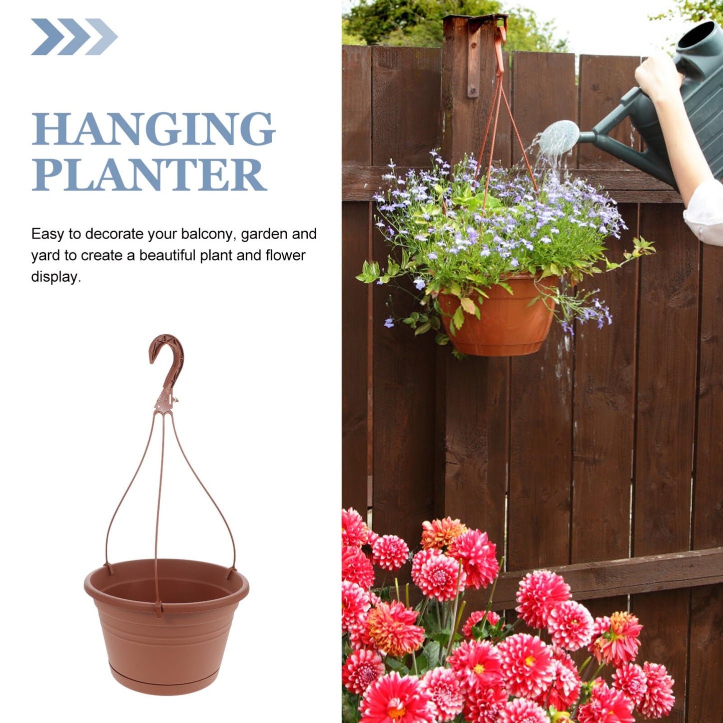 BESTonZON 3Pcs Hanging Planters for Indoor Plants, 10 Inch Plastic Flower Pots with Drainage Tray and Hooks, Large Outdoor Plant Basket Macetas Colgantes para Exterior