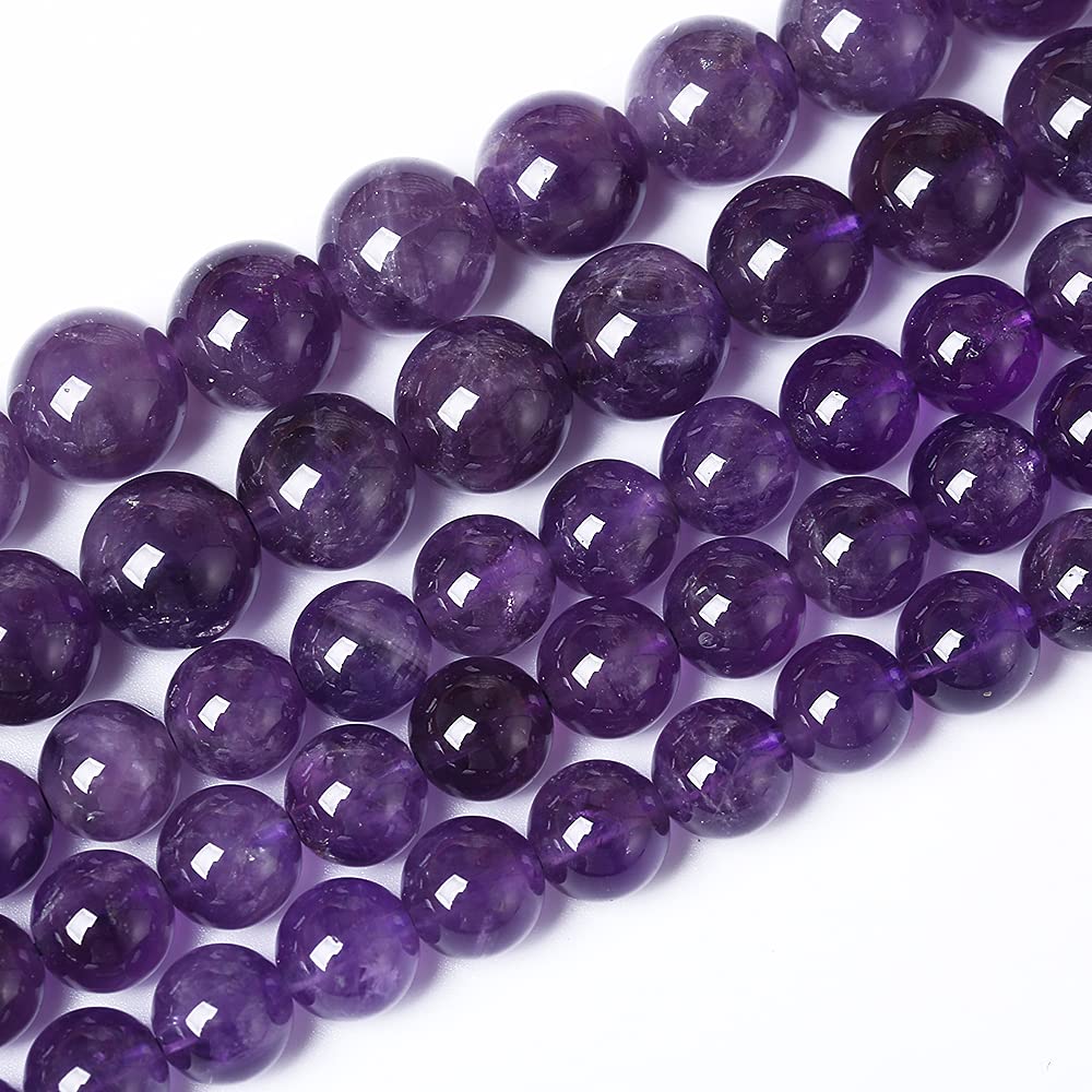 6mm 63pcs AAAAAA Natural Amethyst Purple Crystal Quartz Beads Gemstones Round Stone Beads for Jewelry Making DIY Women's Bracelet Necklace, Earrings