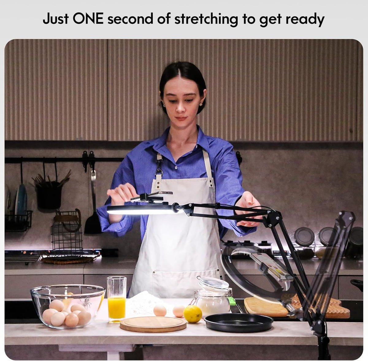 Overhead Camera Mount with Ring Light Phone Holder,10" LED Ring Light for Desk with Stand and Remote for iPhone,Phone Tripod with Light for Video Recording TikTok Live Stream Cooking Kitchen Vlogging