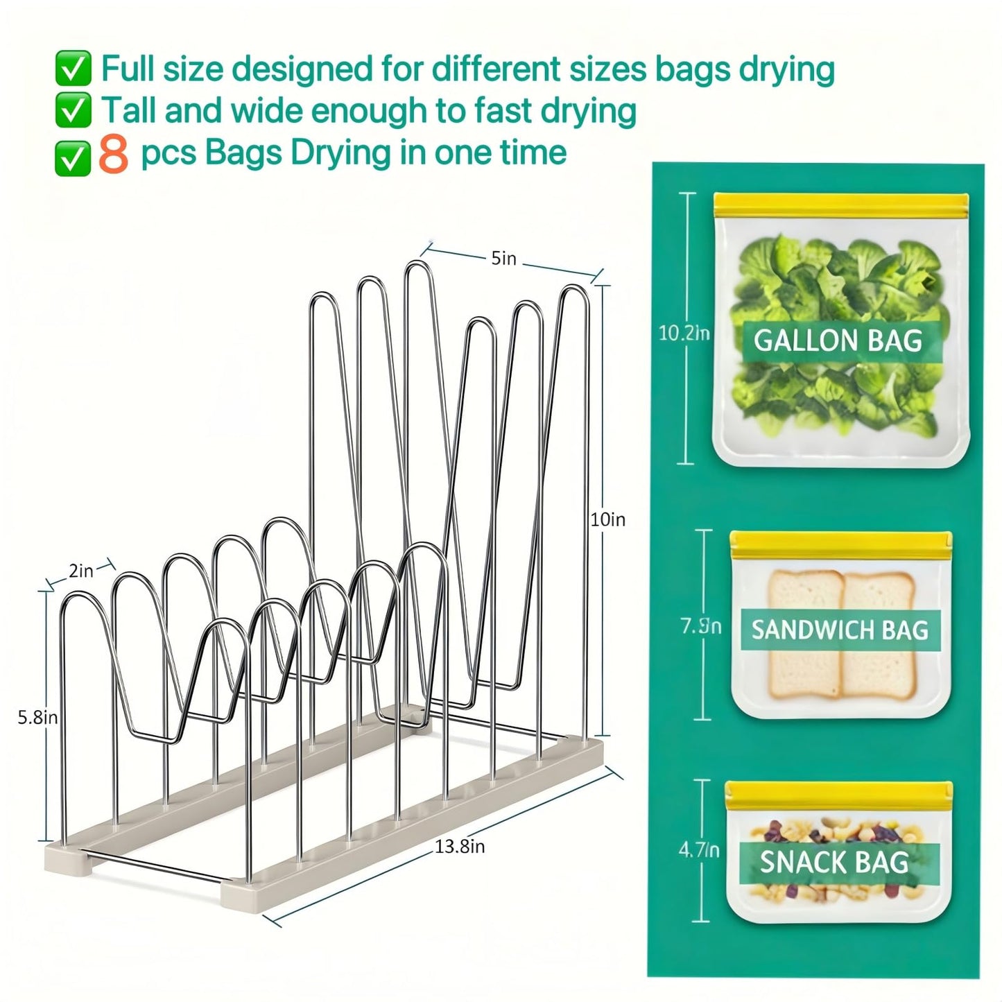 SHILFID Plastic Bag Drying Rack, Reusable Bag Drying Rack for Silicone Bag & Ziploc Bag, Bottle Dryer Rack for Gloves & Glasses, Pan Lid & Cutting Board Organizer
