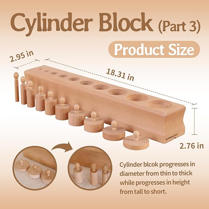 MONTESSORI OUTLET Cylinder Block (Part 3) for Children Aged 3-6 Montessori Education at School and Home