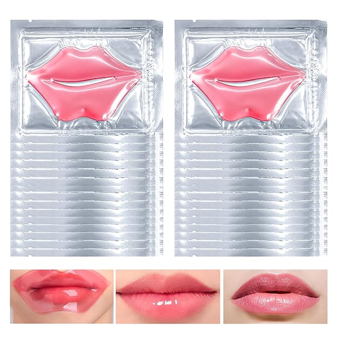 30Pcs Moisturizing Collagen Crystal Lip Mask, Lip Care Gel Pads for Dry Lips, Lip Patches, Reduce lip Wrinkles, Remove Chapped Skin, Firming & Hydrating & Plumping Your Lips（Pink）