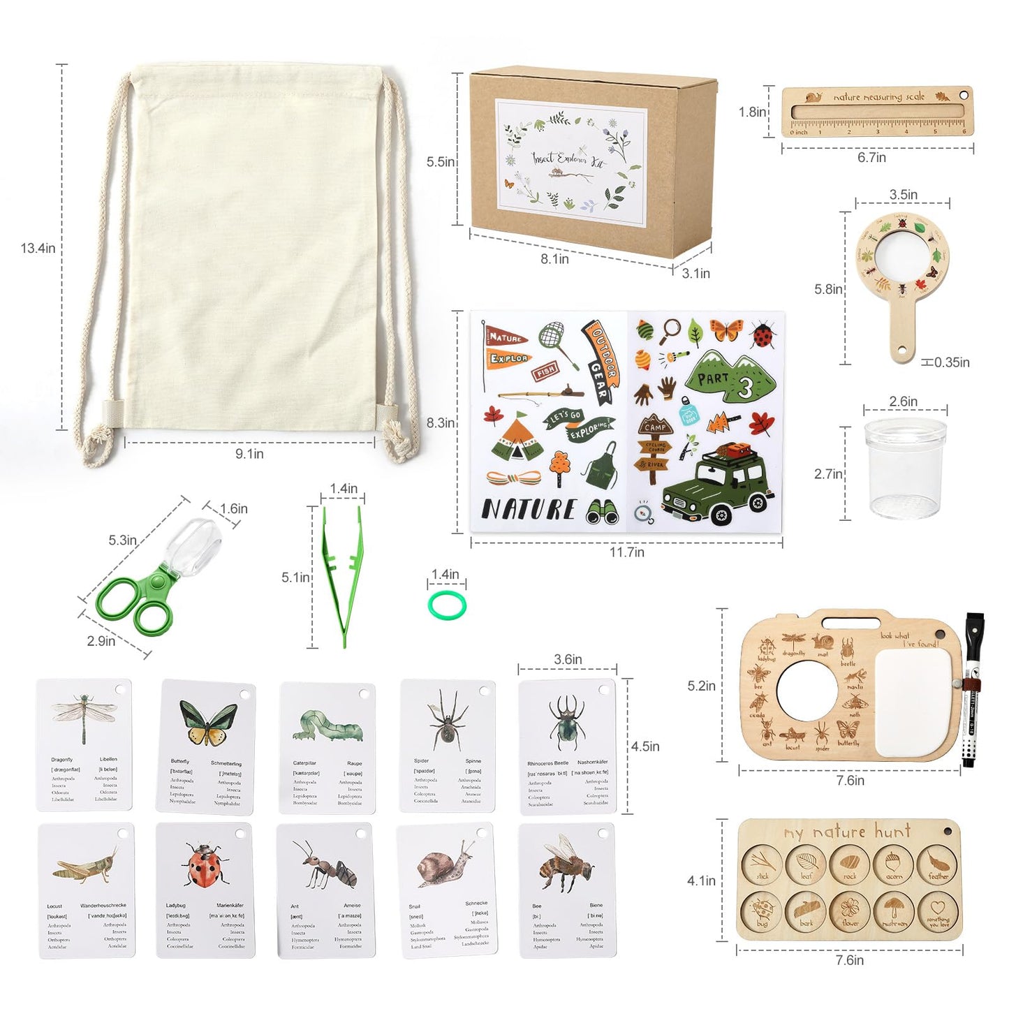 Bug Catcher Kit for Kids, Bug Catching Kit with Bug Box, Learning Cards & Observation Board, Outdoor Toys Scavenger Hunt Play Set, Adventure Set for Backyard & Camping Fun Gift for Girls Boys