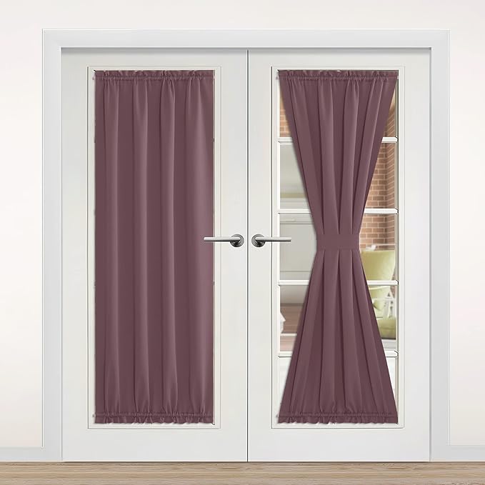 NICETOWN Doorway Curtains for Window, Thermal Insulated Blackout Door Curtin for French Door, Sidelight Rod Pocket 80 inches Long Curtains for Bedrrom, Dry Rose, 1 Panel, 42" Wide