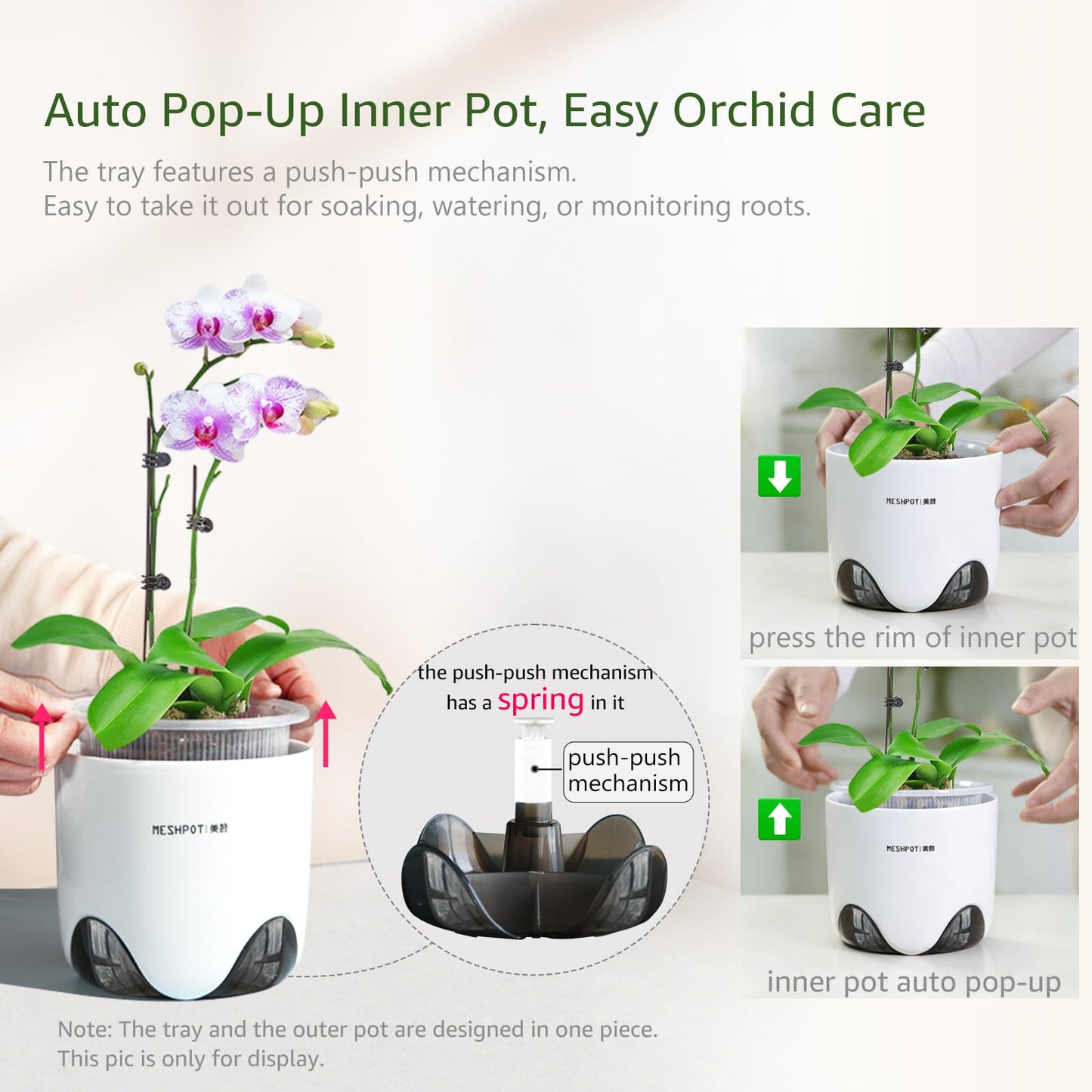 Meshpot 5 inch Orchid Pots with Holes for Repotting with Excellent Airflow, Set of 1, Double Layer Plastic Imitate Ceramic Orchid Planter, Clear Orchid Pot Match Decorative Orchid Container