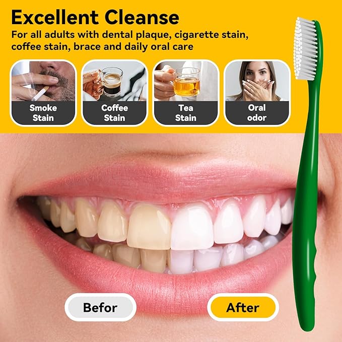 Huge Head Toothbrush Hard Toothbrushes for Adults Hard&Firm Toothbrush Bristles BPA Free Oral Care 4 Packs