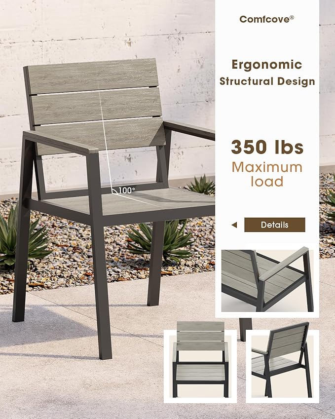 Outdoor Patio Dining Table, HDPS & Aluminum Outdoor Table with Umbrella Hole, All-Weather for Deck, Garden, Lawn, Backyard, Poolside (Classic Gray)