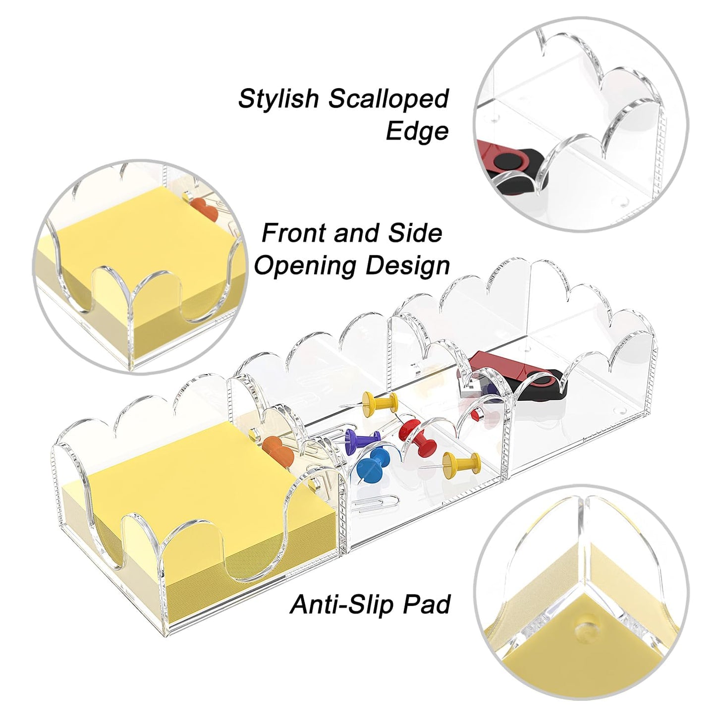 YAGELI Magnetic 3-in-1 Acrylic Sticky Note Holder Dispenser | Modern Desktop Organizer for 3x3 Post It Notes & Memo Pads with Non-Slip Base | for Productive Workspace at Office, Home or School | Clear