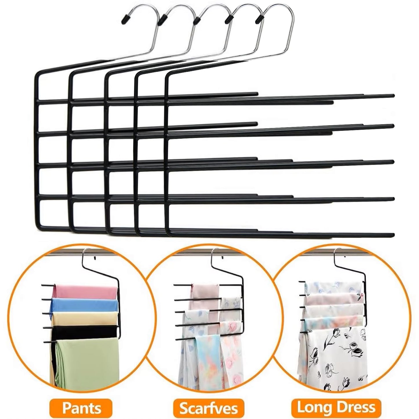 5 Pack 5-Tier Garden Flag Hangers, Garden Flag Storage Heavy Duty Multi Layers Space Saving, Organizer Holder, Non-Slip Open-Ended Design for Garden Flags, Pants, Jeans, Ties & More (Black)