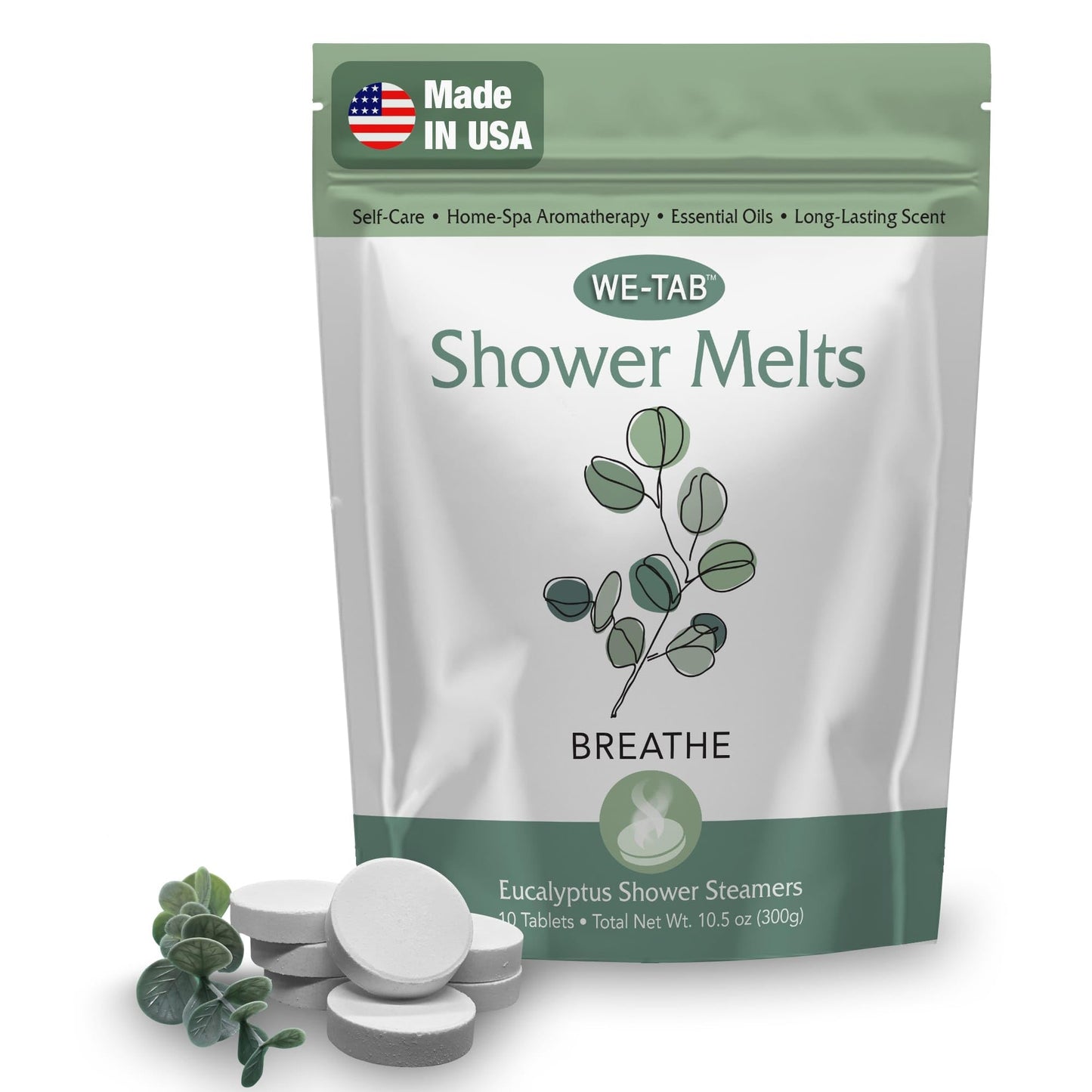 We-Tab Shower Steamers 10-pk with Essential Oil Aromatherapy to Breathe Clear, Long Lasting Eucalyptus Scent, for Relaxation, Stress & Sinus Relief and Self Care. Great for Flu & Cold Season.